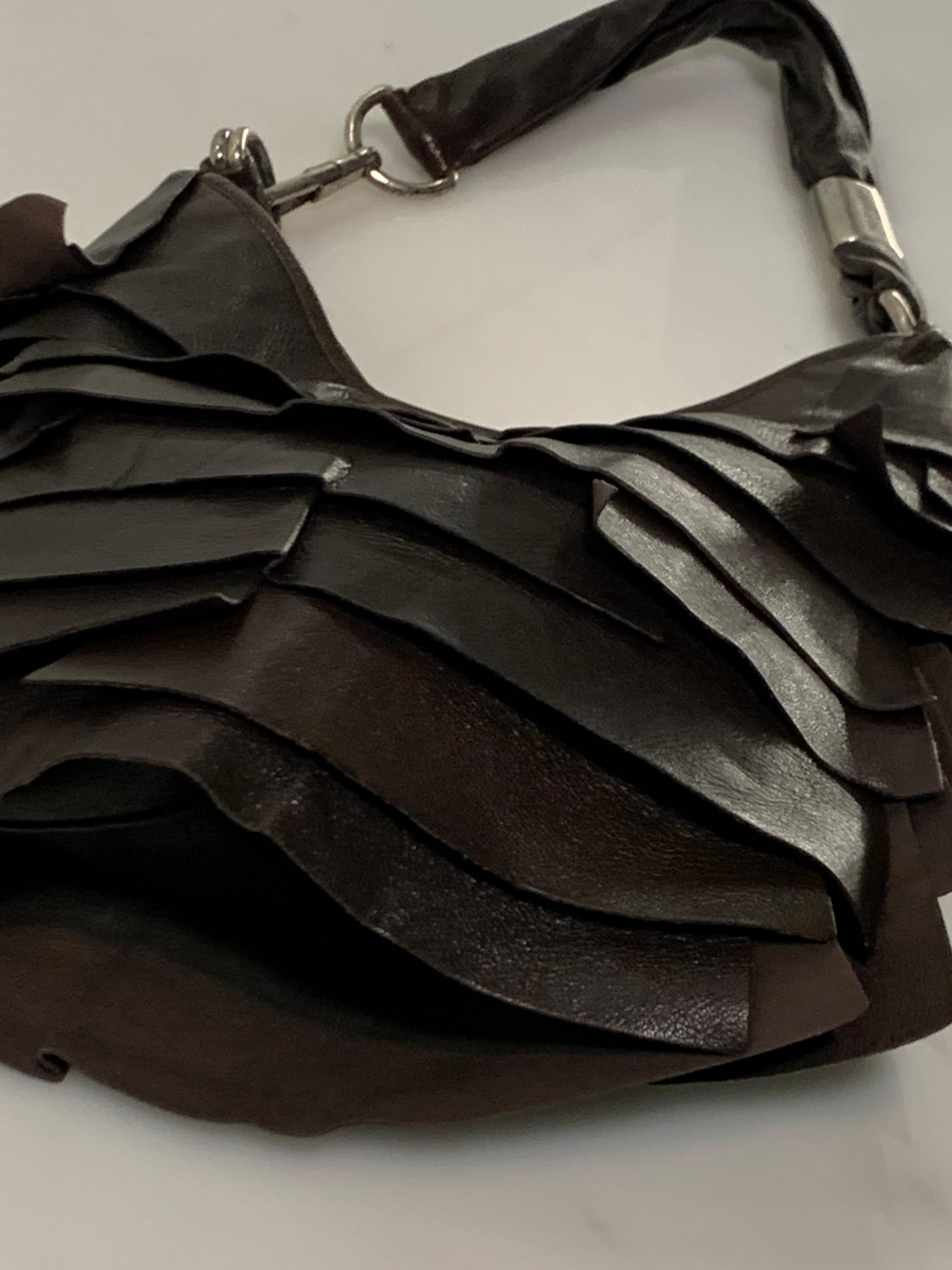 Women's 1990s Yves Saint Laurent / Tom Ford Chocolate Brown Leather Ruffled Satchel Bag 