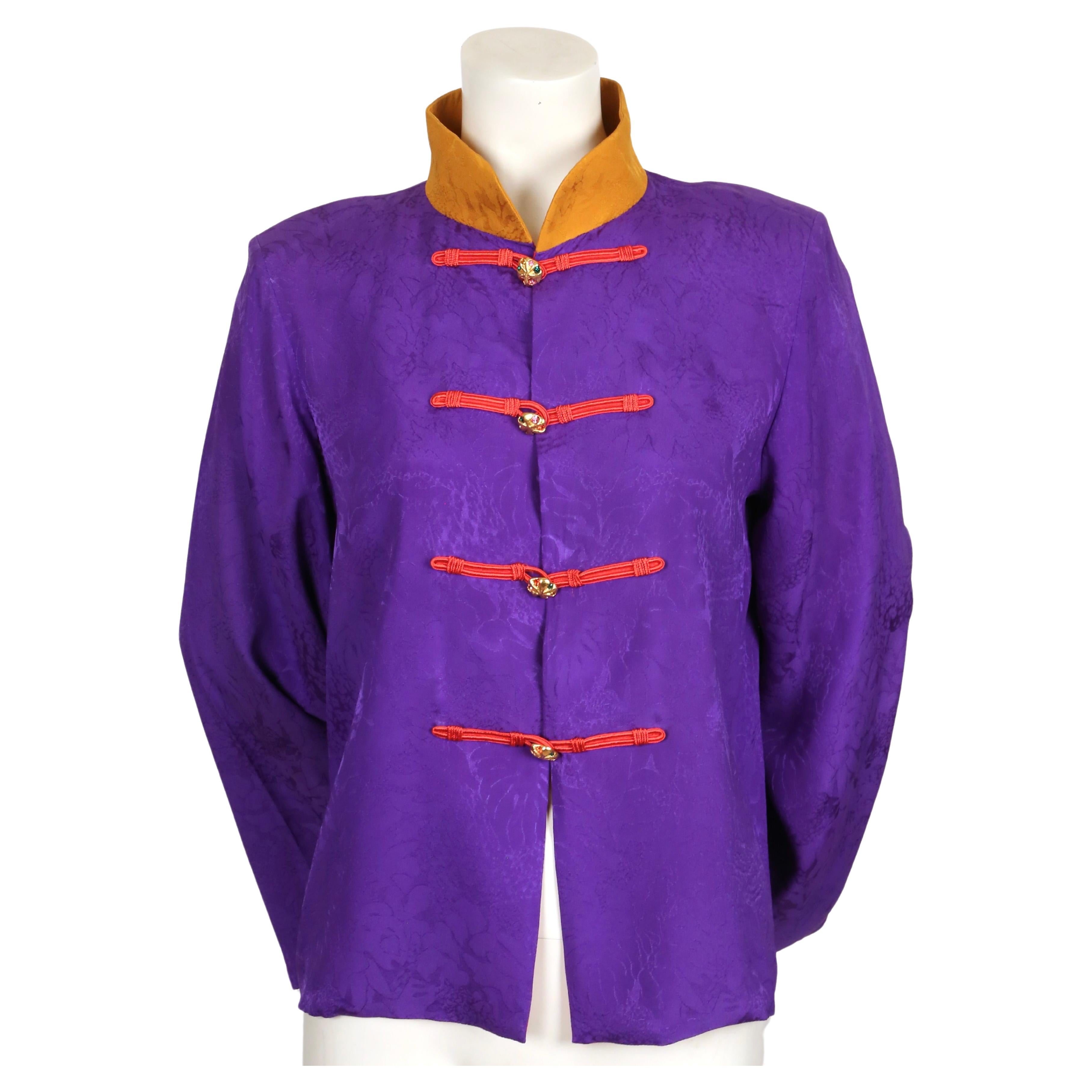 1990's YVES SAINT LAURENT vivid silk Cheongsam style jacket In Good Condition In San Fransisco, CA