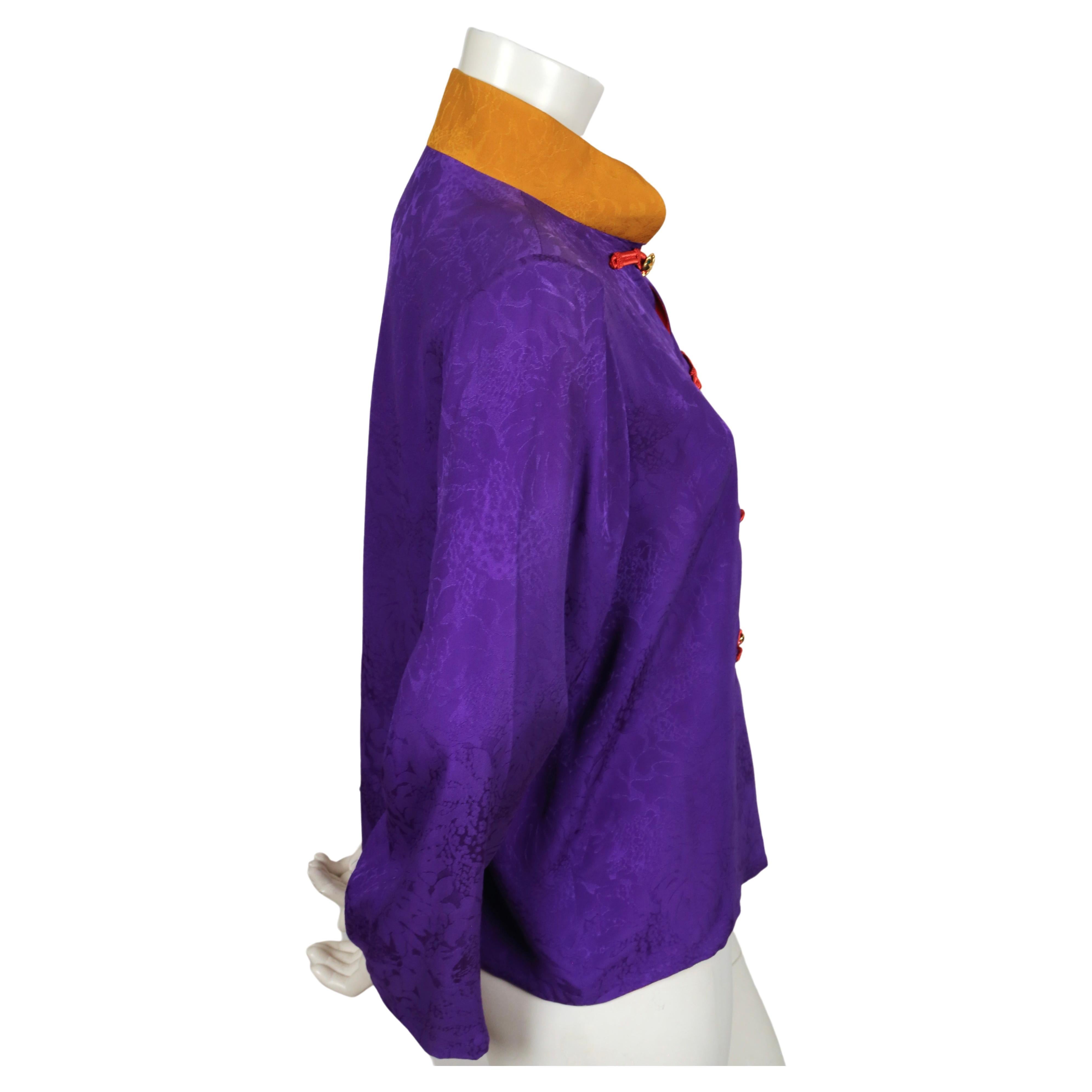 Women's or Men's 1990's YVES SAINT LAURENT vivid silk Cheongsam style jacket 
