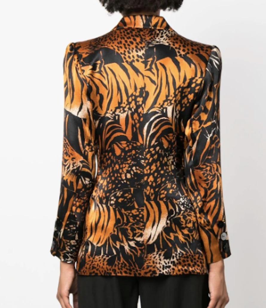 Black 1990s Yves Saint Laurent YSL Animal Print Silk Jacket For Sale