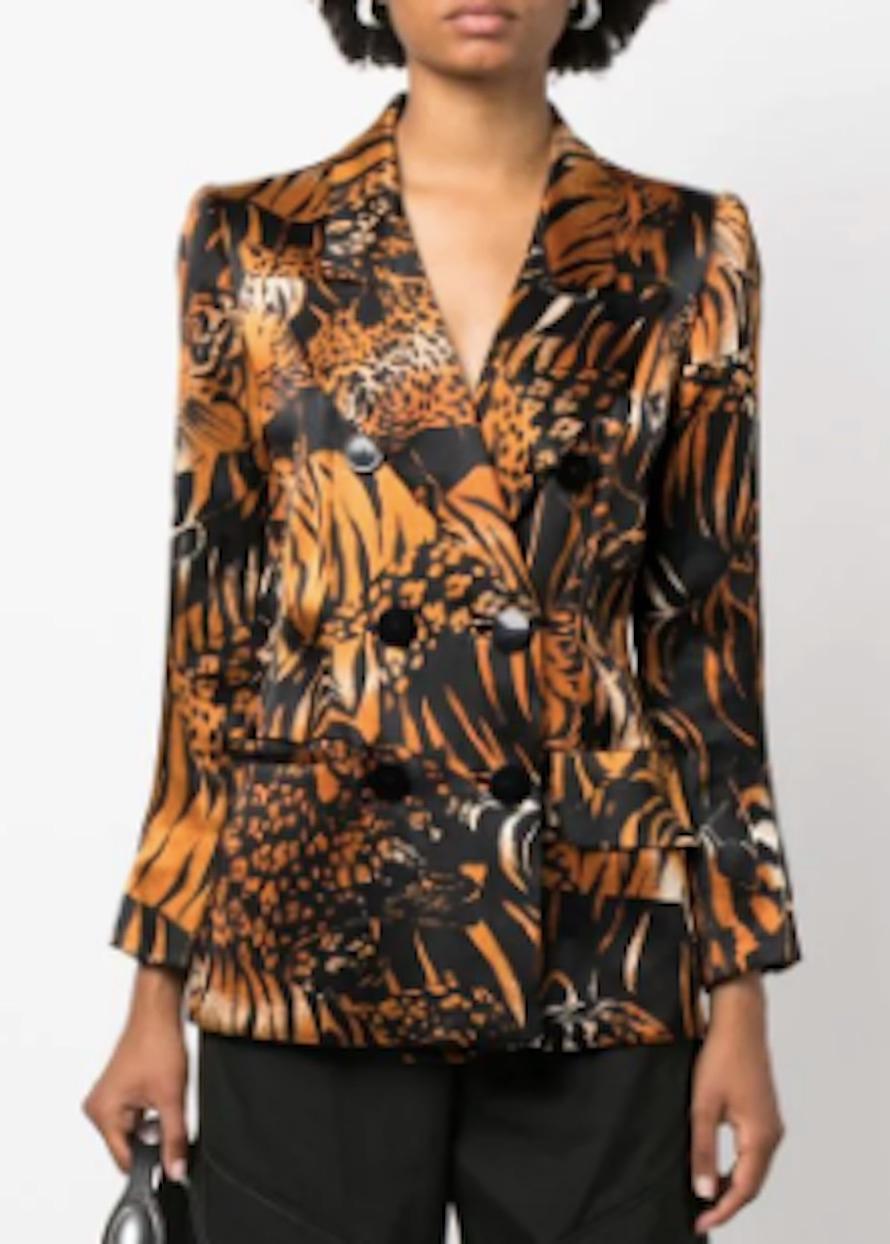 Women's 1990s Yves Saint Laurent YSL Animal Print Silk Jacket For Sale