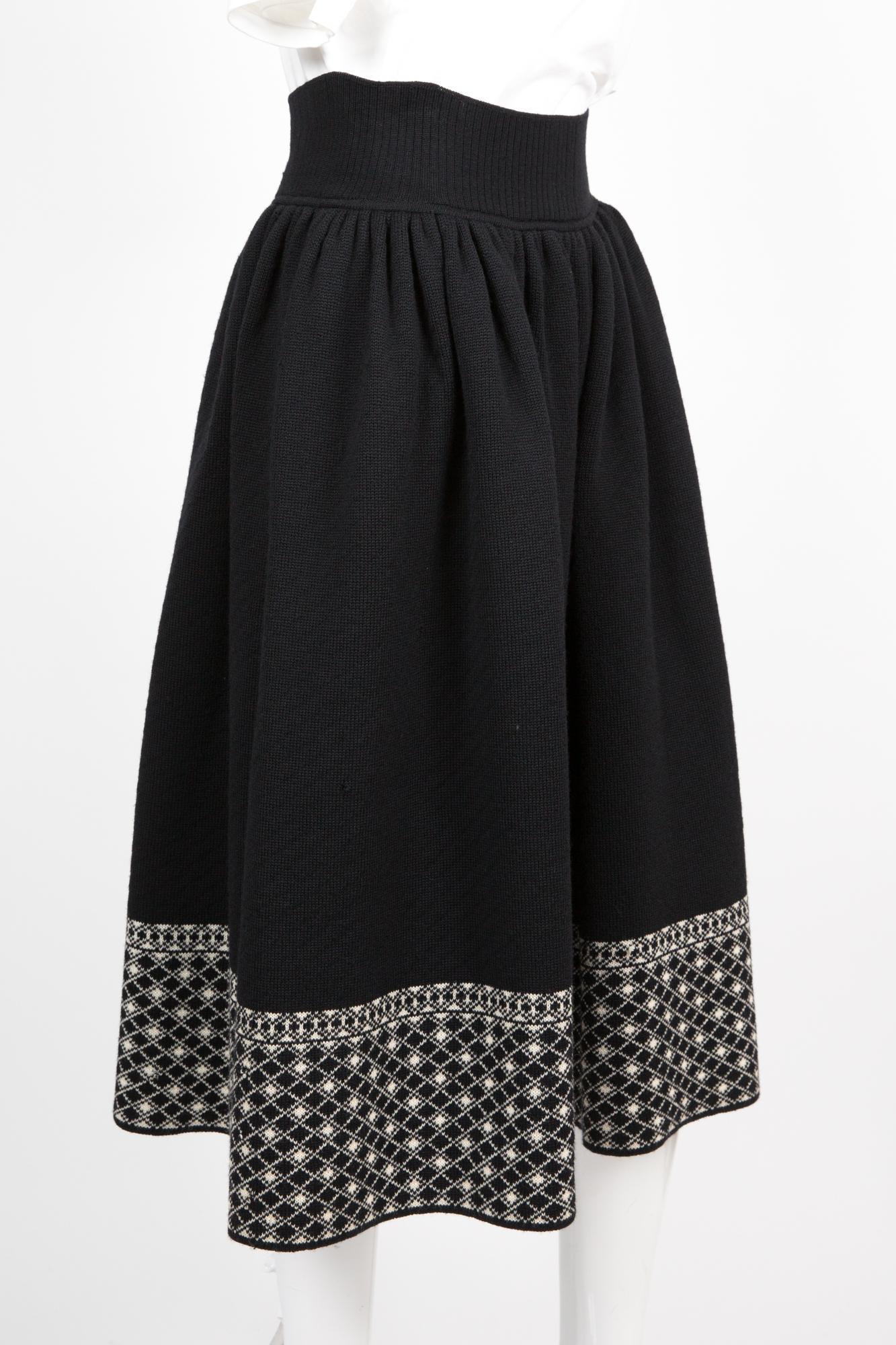 Women's 1990s Yves Saint Laurent YSL Black Jacquard Wool Skirt For Sale