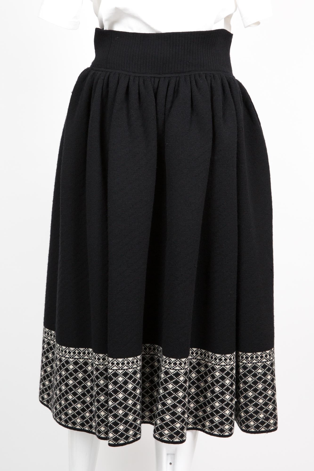 1990s Yves Saint Laurent YSL Black Jacquard Wool Skirt For Sale 1