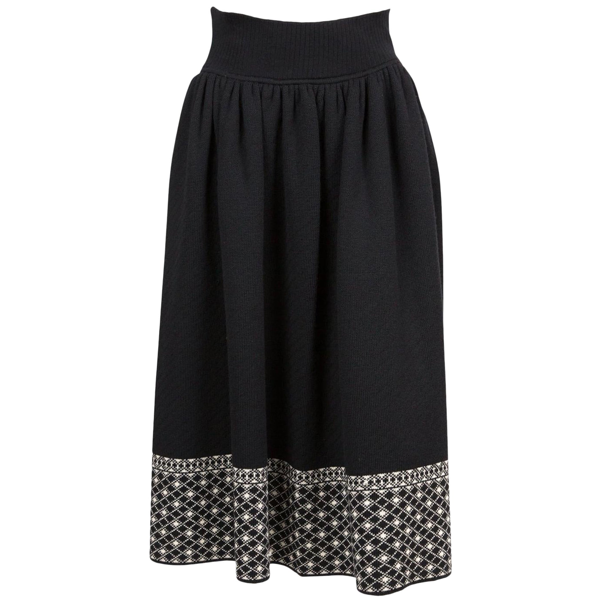 1990s Yves Saint Laurent YSL Black Jacquard Wool Skirt For Sale