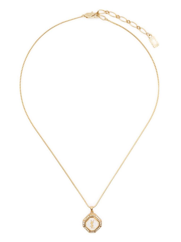 1990s Yves Saint Laurent YSL Logo-Pendant Chain Necklace For Sale
