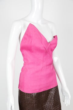 1990s Yves Saint Laurent YSL Pink Silk Asymmetric Bustier Top