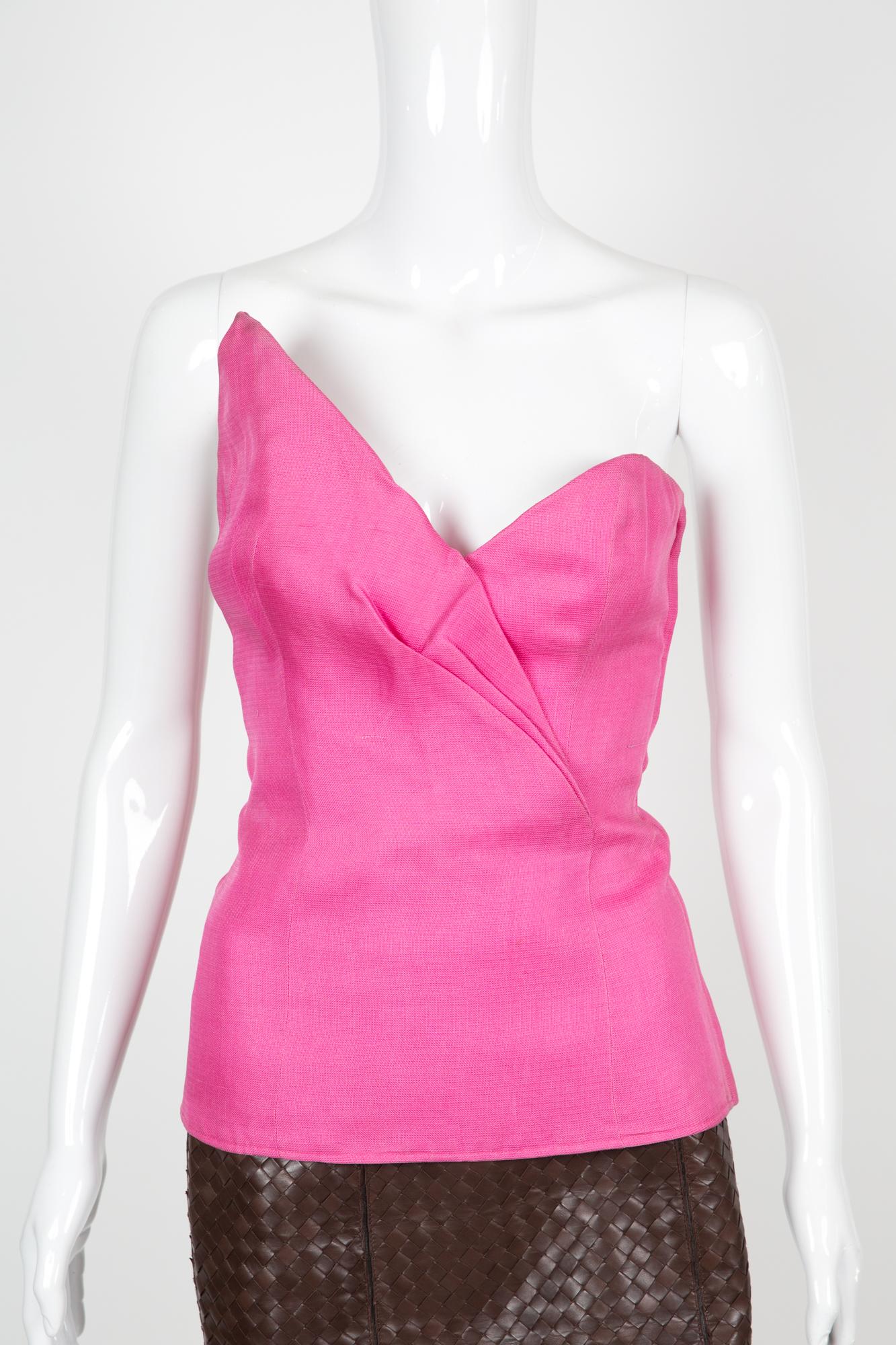 1990s Yves Saint Laurent YSL Pink Silk Asymmetric Bustier Top In Good Condition For Sale In Paris, FR