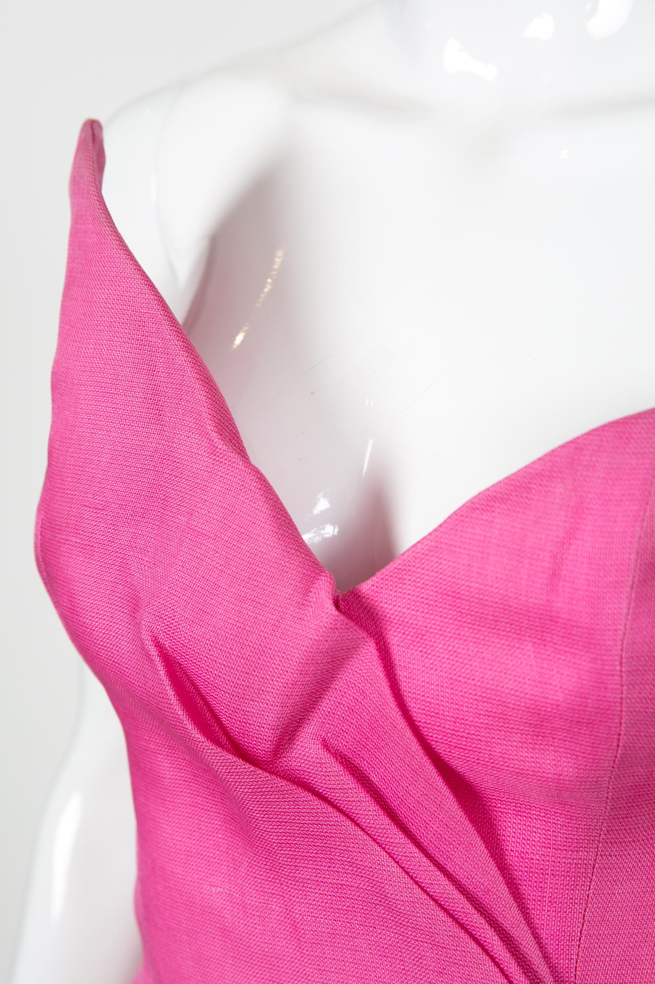 Women's 1990s Yves Saint Laurent YSL Pink Silk Asymmetric Bustier Top For Sale