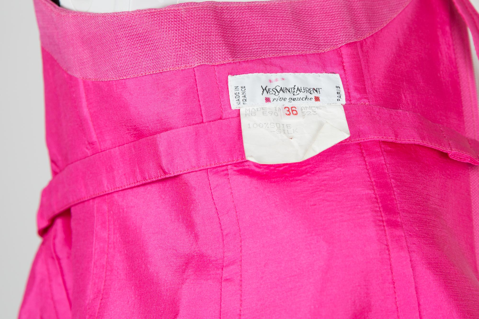 1990s Yves Saint Laurent YSL Pink Silk Asymmetric Bustier Top For Sale 2