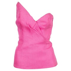 1990s Yves Saint Laurent YSL Pink Silk Asymmetric Bustier Top