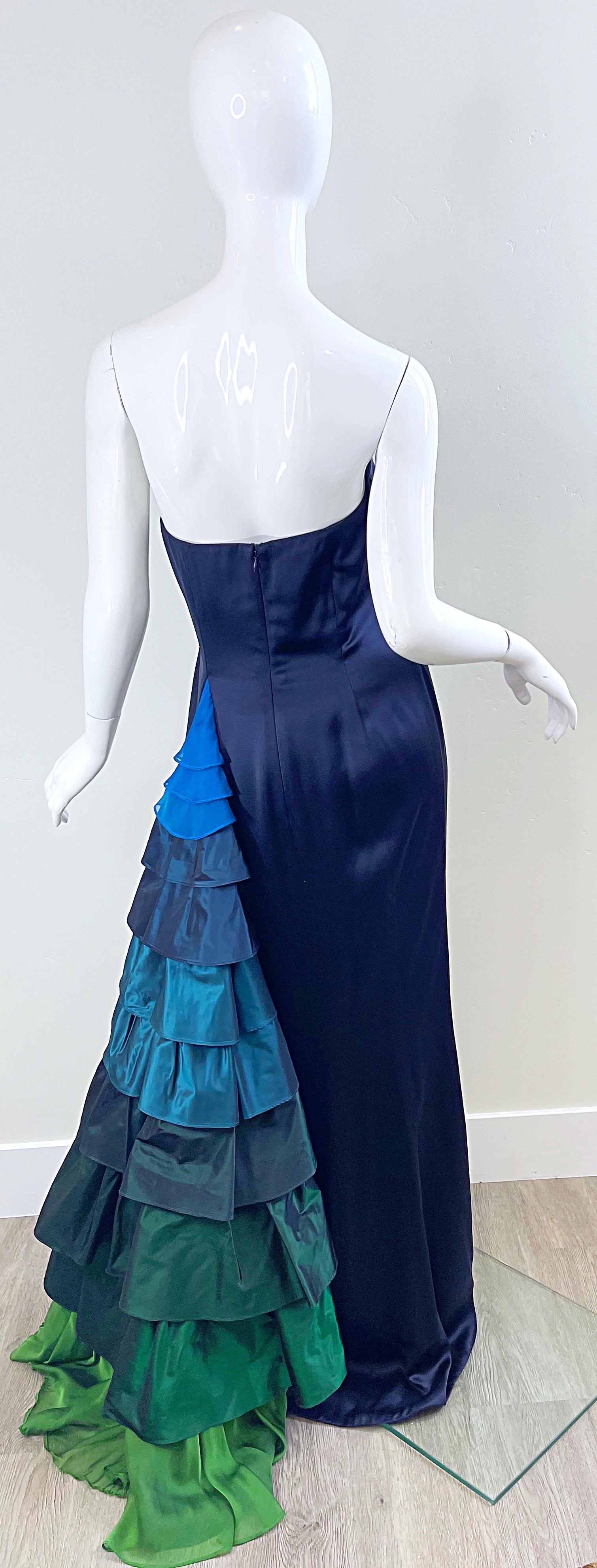 1990 Zang Toi Size 6 Navy Blue Strapless Silk Vintage 90s Flamenco Gown en vente 5