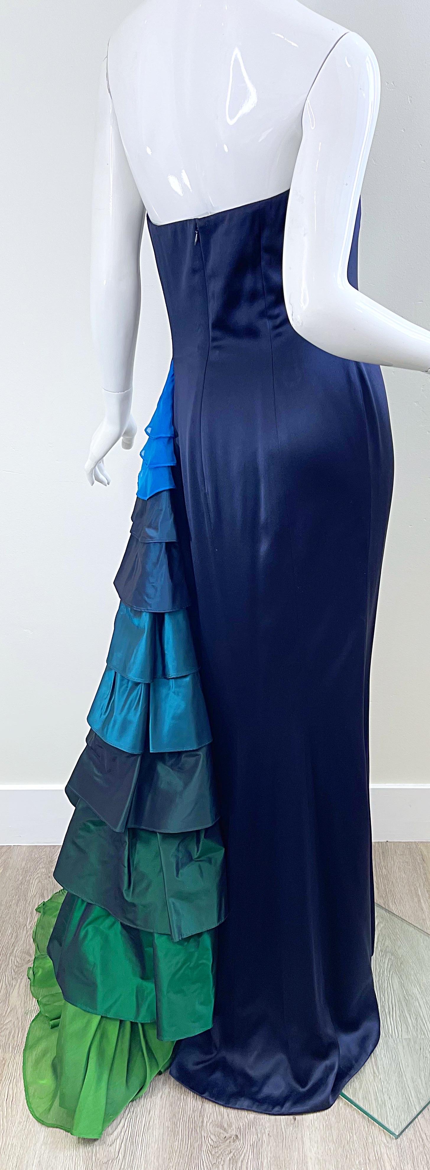 1990s Zang Toi Size 6 Navy Blue Strapless Silk Vintage 90s Flamenco Gown For Sale 8