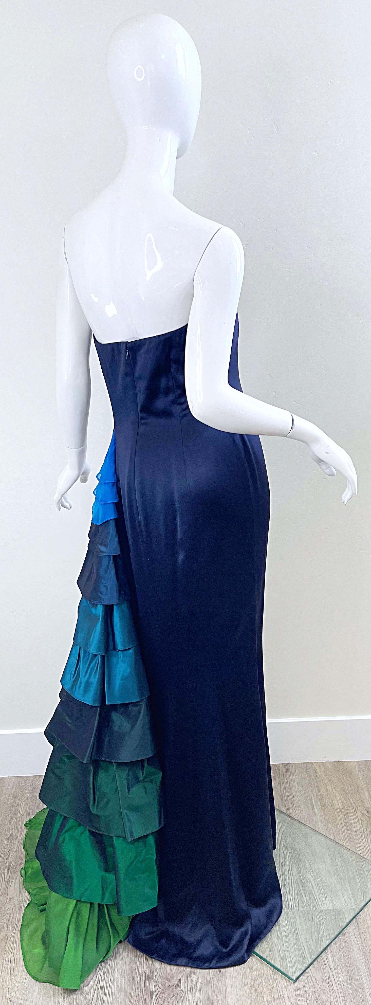 1990 Zang Toi Size 6 Navy Blue Strapless Silk Vintage 90s Flamenco Gown Pour femmes en vente