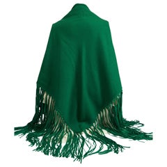 Retro 1990'sHermes Cashmere Leather Fringe Kelly Green Shawl