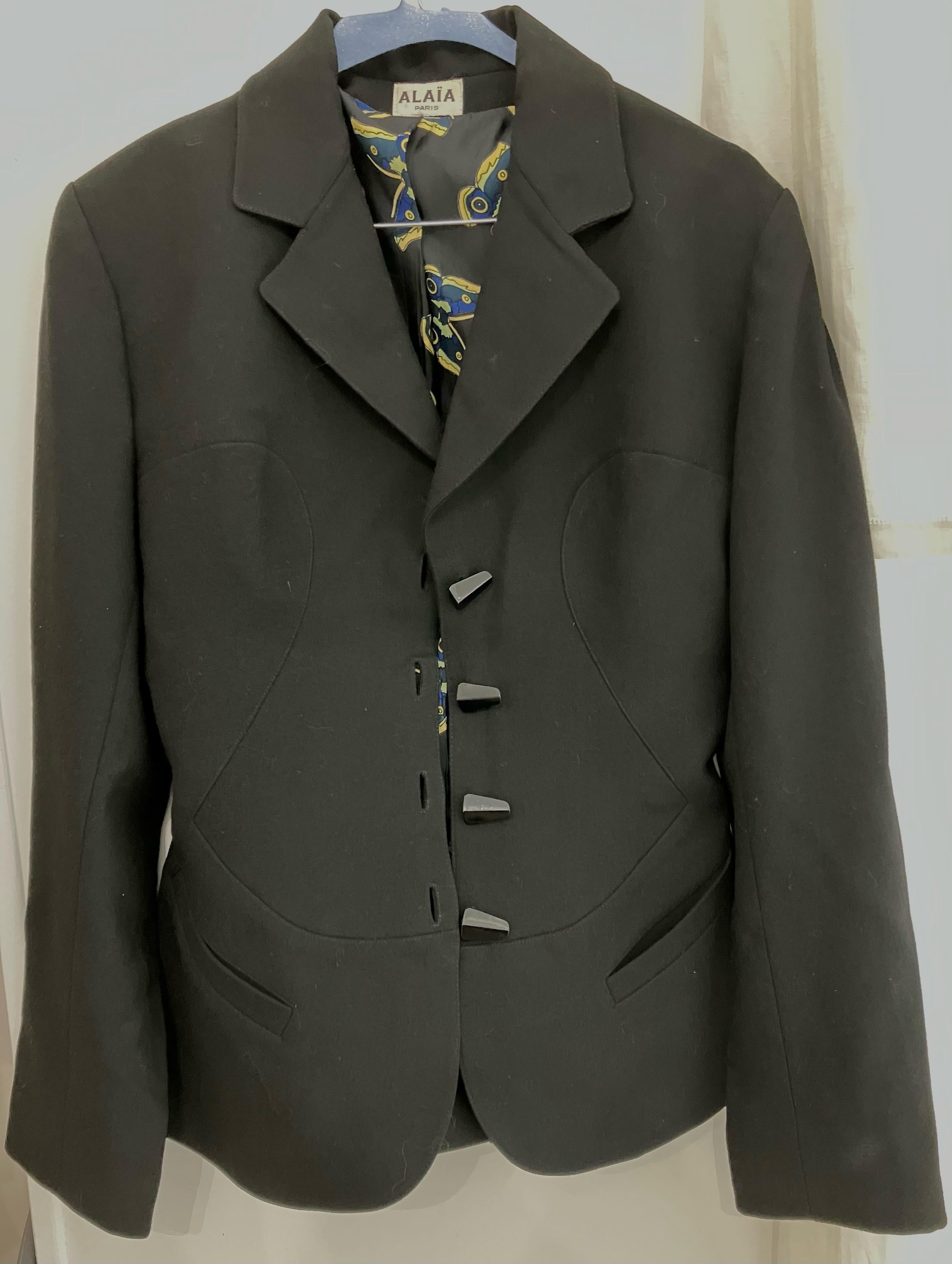 1991 Alaia Black Skirt Suit Butterflies Tribute to Elsa Schiaparelli For Sale 10