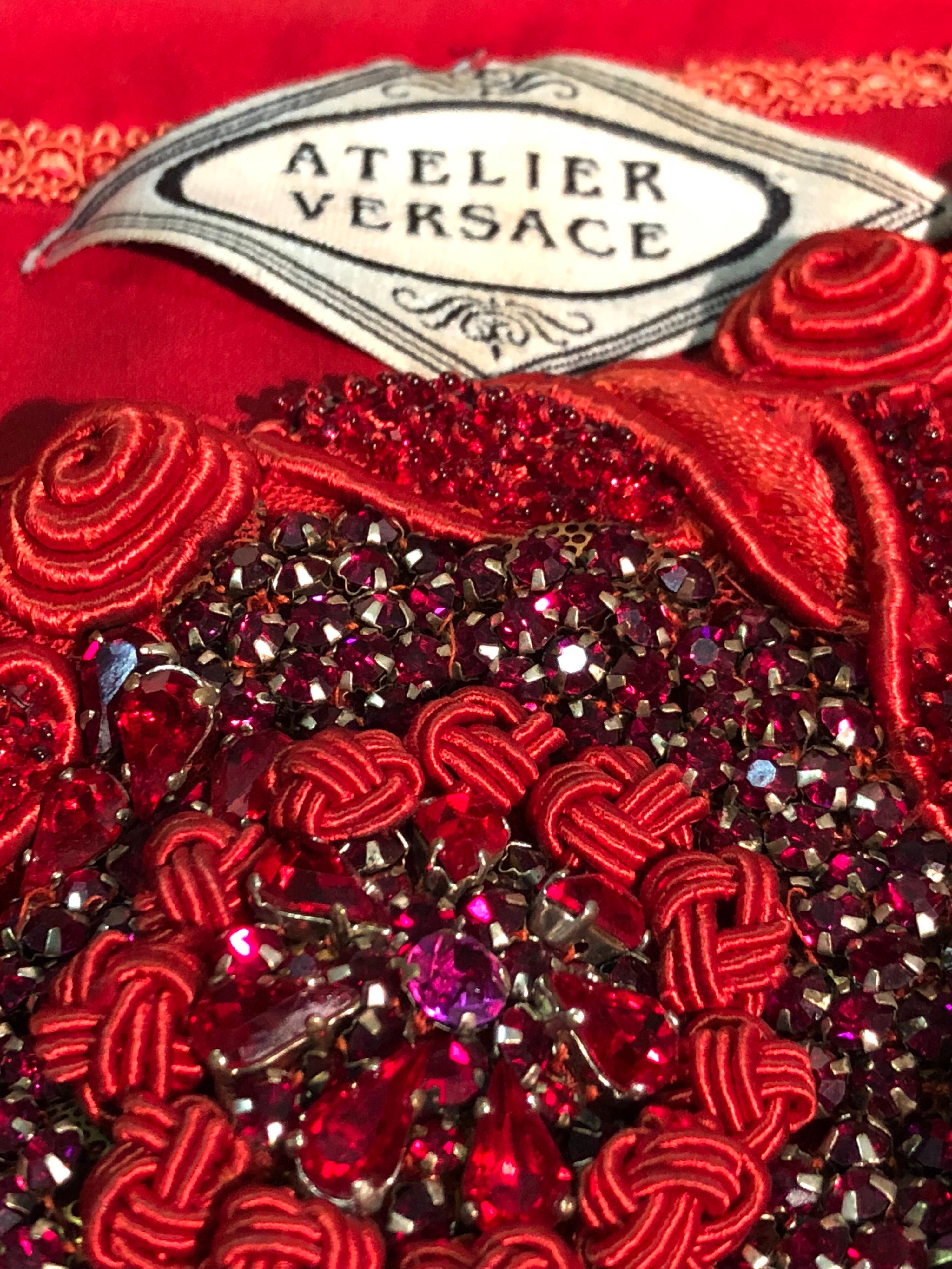 1991 Atelier Versace Ruby Red Crystal & Embroidery Embellished Cropped Jacket 9