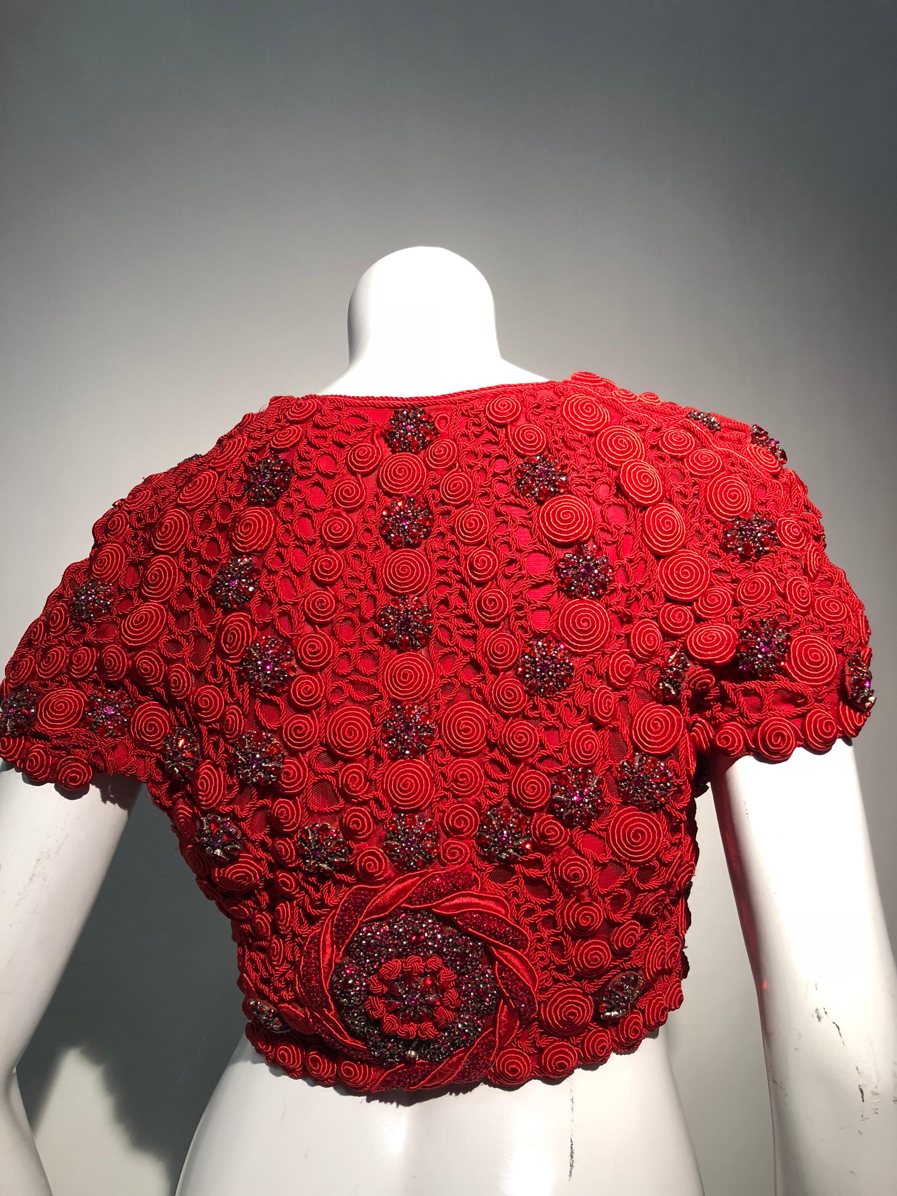 1991 Atelier Versace Ruby Red Crystal & Embroidery Embellished Cropped Jacket 2