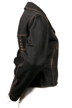 1991 AZZEDINE ALAIA black denim motorcycle jacket with corset laced back