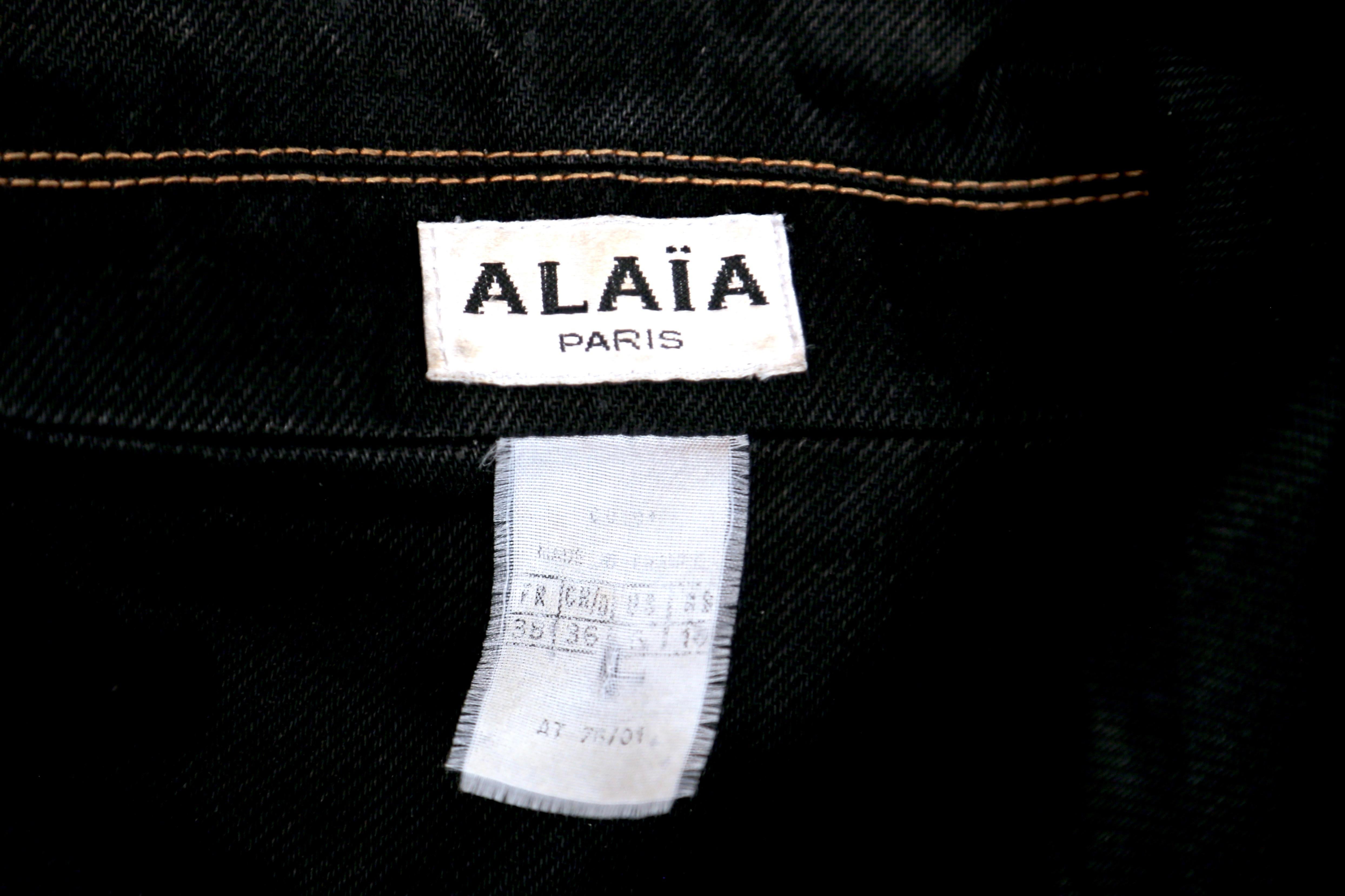 1991 AZZEDINE ALAIA black denim motorcycle jacket with corset laced back 2