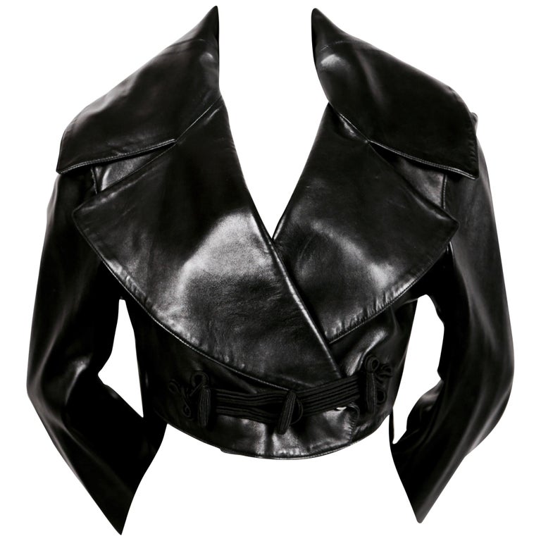 Azzedine Alaïa black leather jacket with shawl collar and frog closure, 1991, offered by Jennifer Kobrin