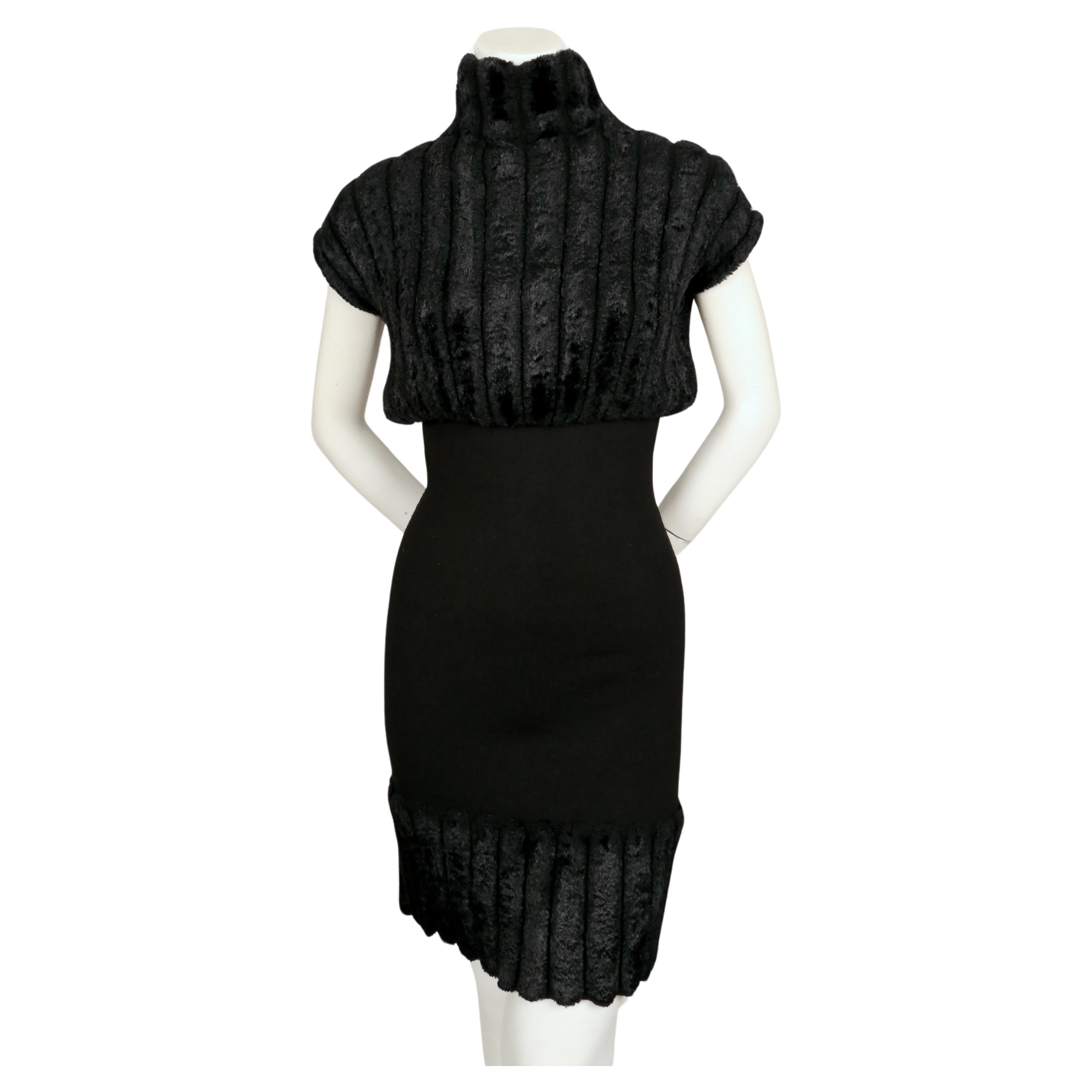 1991 AZZEDINE ALAIA black ribbed chenille dress For Sale 4