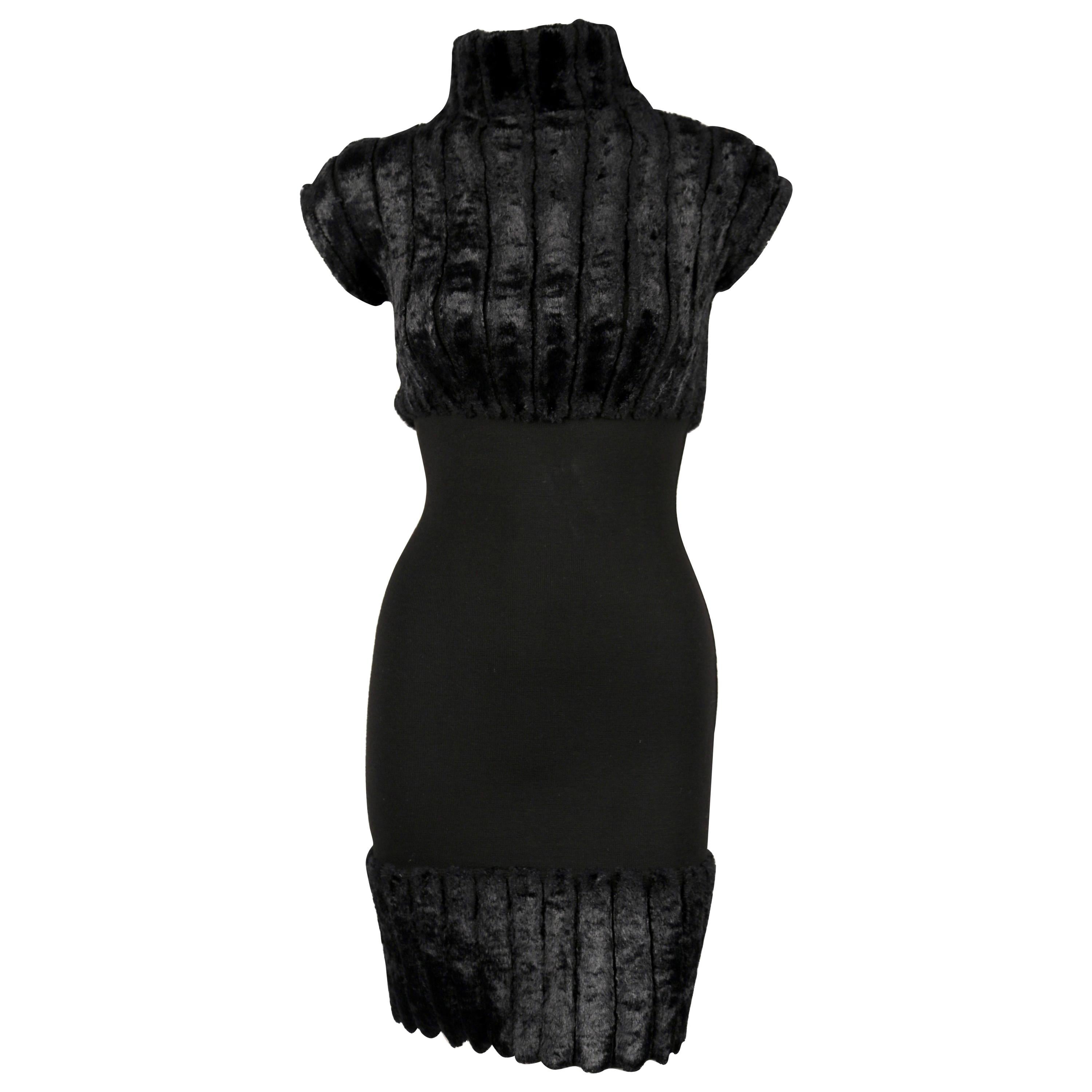 1991 AZZEDINE ALAIA black ribbed chenille dress For Sale