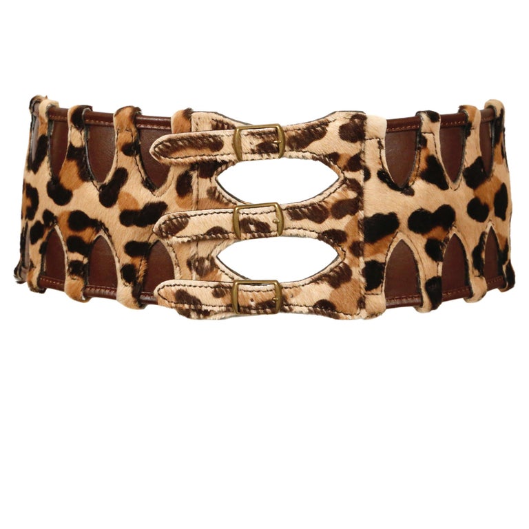 1991 AZZEDINE ALAIA leopard pony fur and leather corset belt For Sale ...