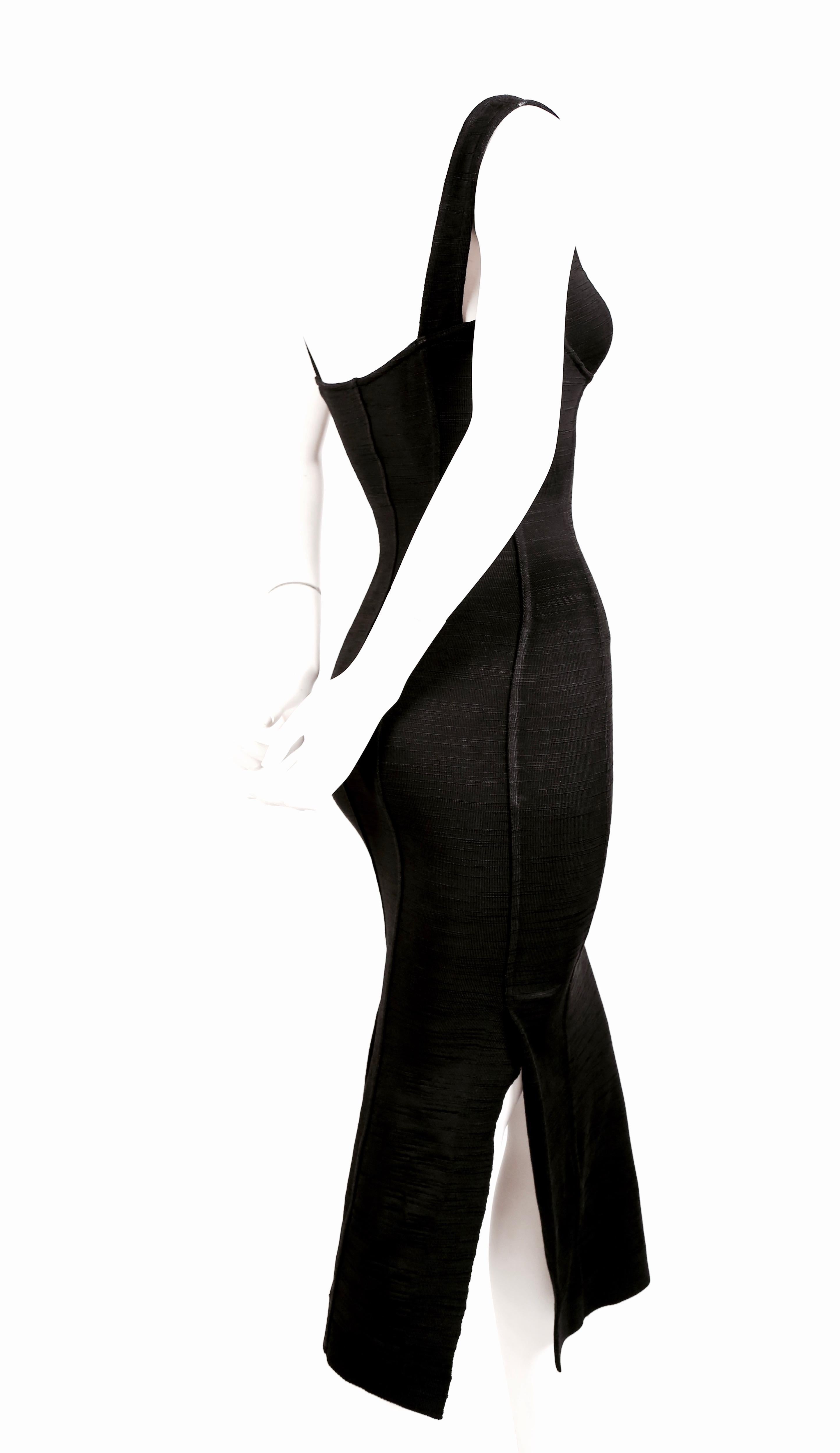 Black 1991 AZZEDINE ALAIA long black runway dress with bustier seams