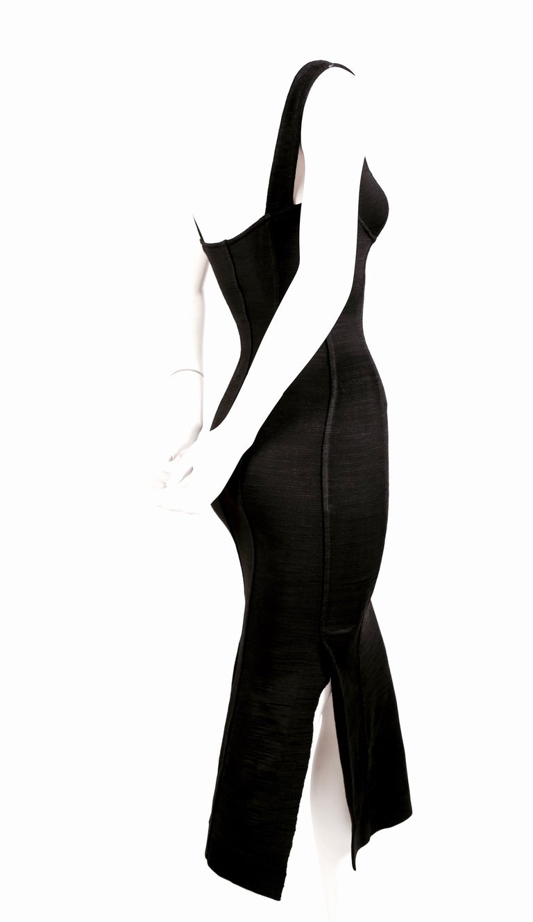 Black 1991 AZZEDINE ALAIA long black runway dress with bustier seams For Sale