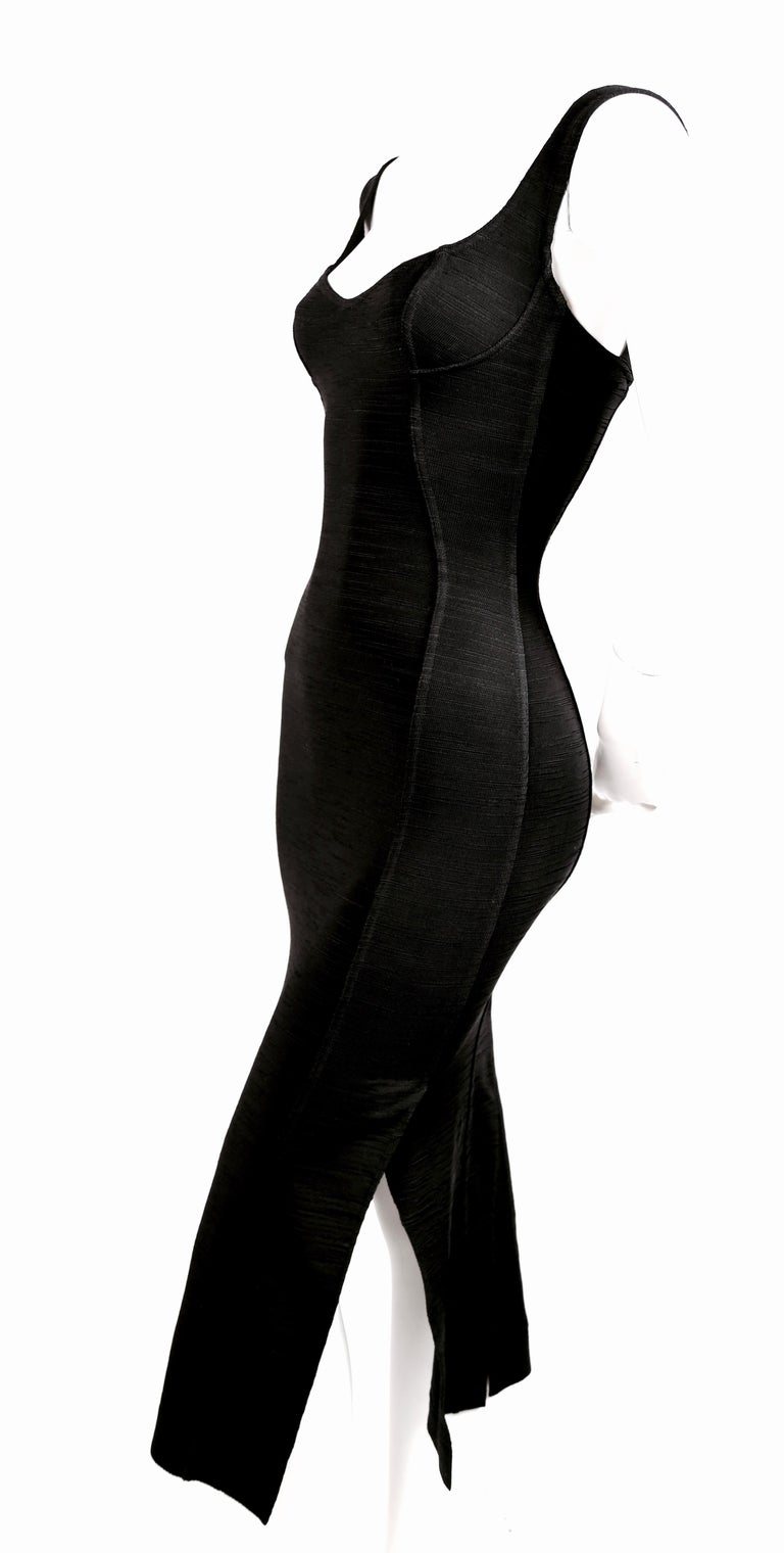 Women's or Men's 1991 AZZEDINE ALAIA long black runway dress with bustier seams For Sale
