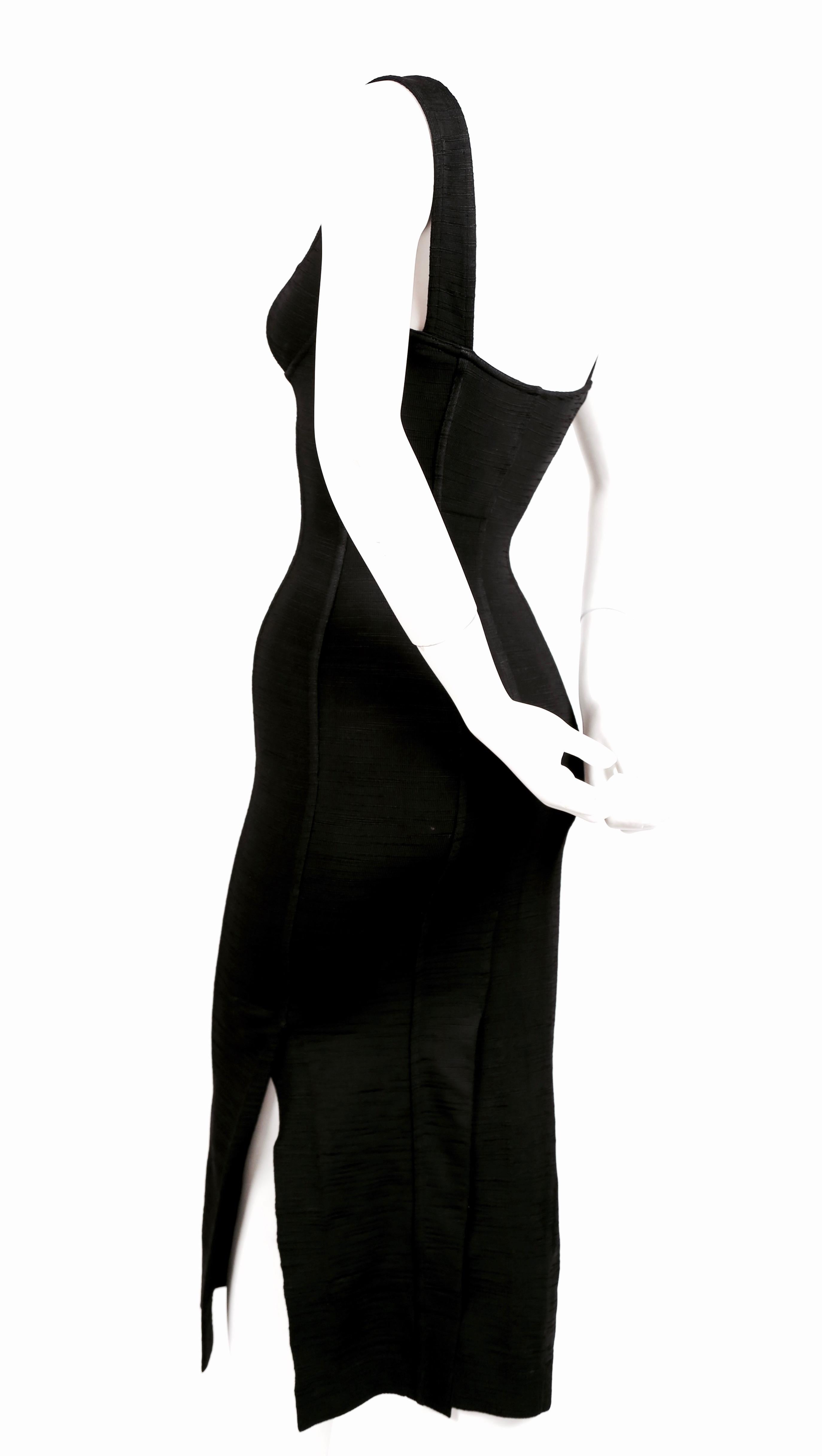 1991 AZZEDINE ALAIA long black runway dress with bustier seams 1