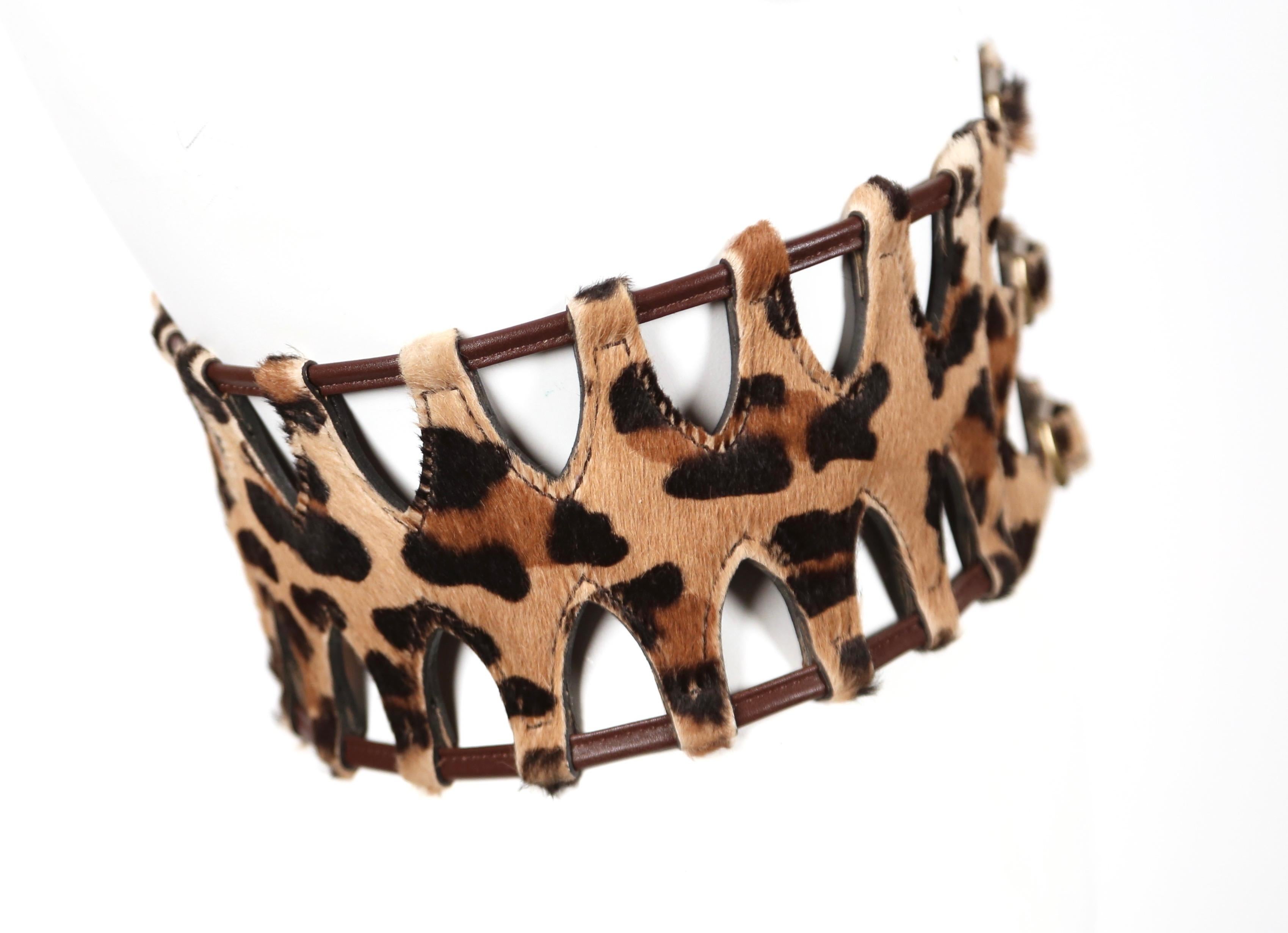 Brown 1991 AZZEDINE ALAIA pony skin leopard belt