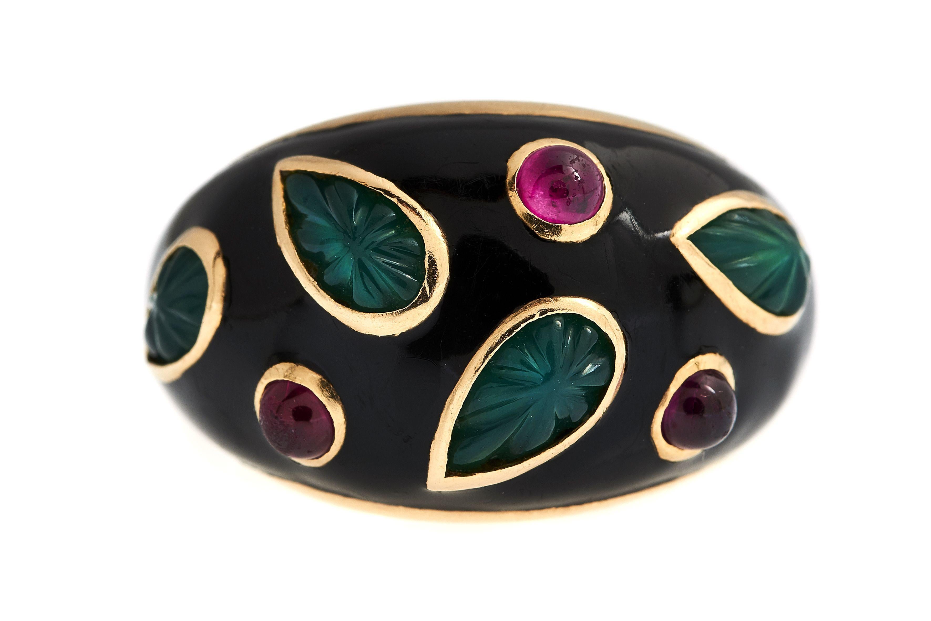 Vintage Cartier ruby chrysoprase enamel and gold dome ring 2