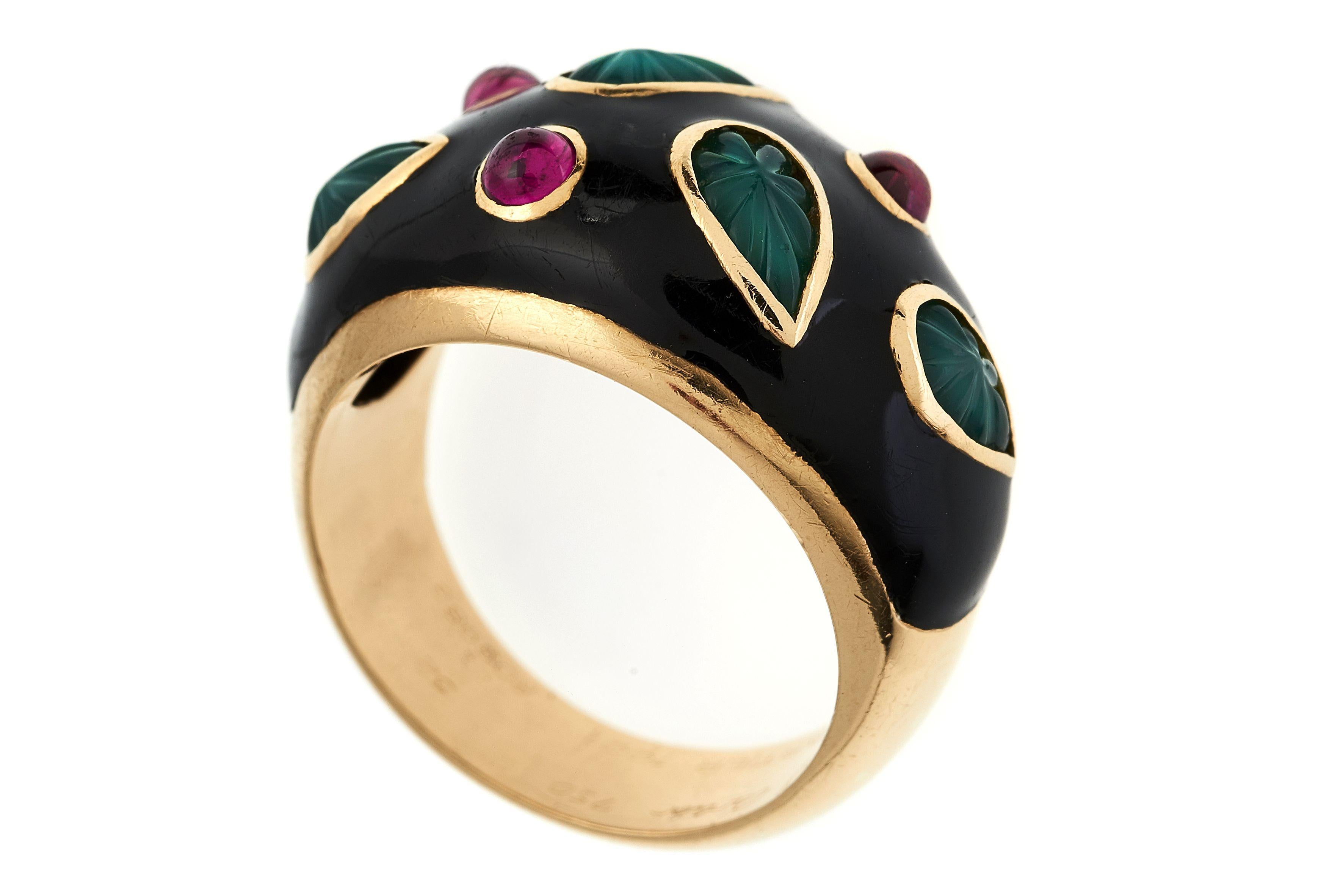 Vintage Cartier ruby chrysoprase enamel and gold dome ring 1
