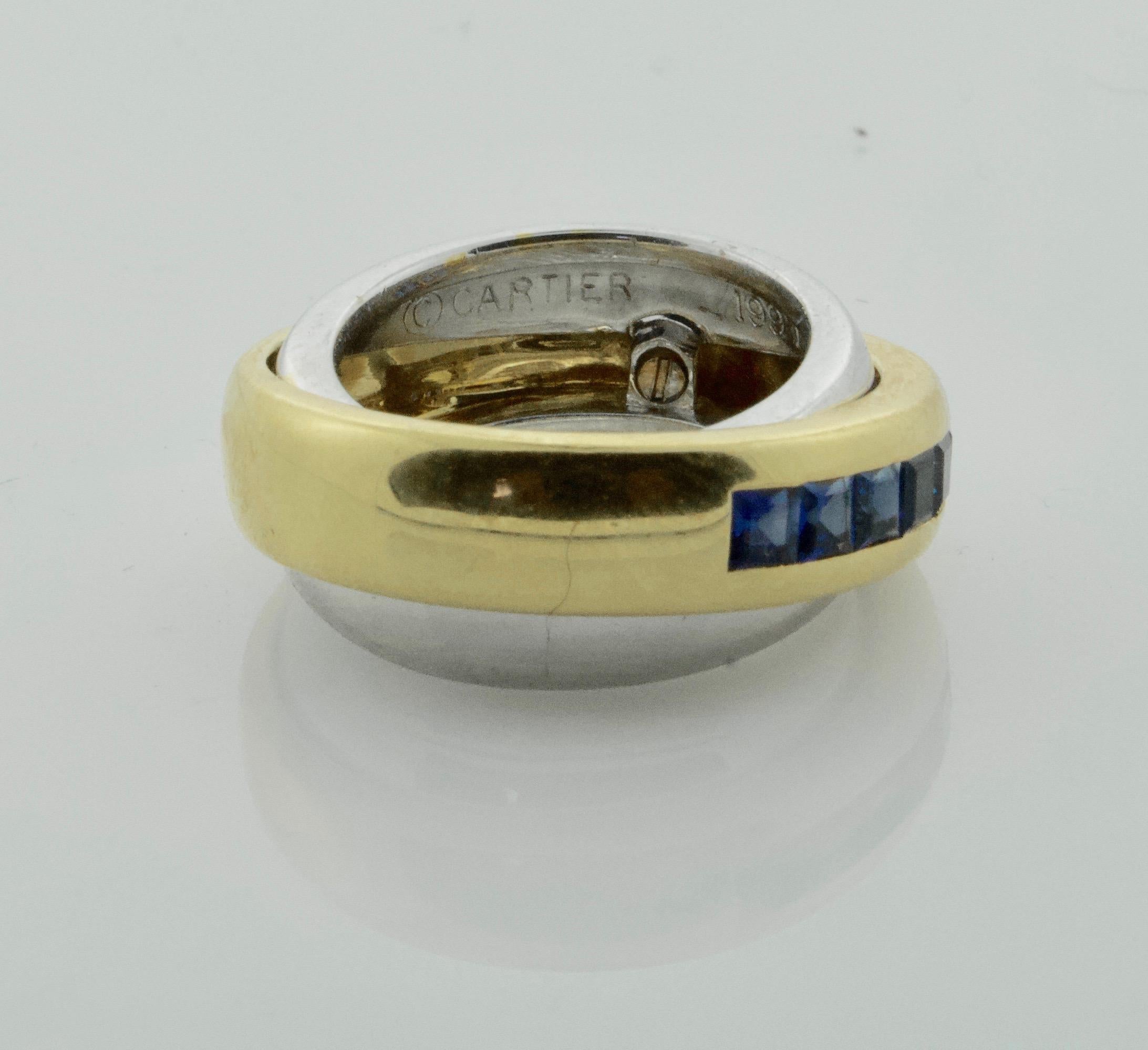1991 Cartier Sapphire Band Ring in 18 Karat Yellow and White Gold For Sale 3