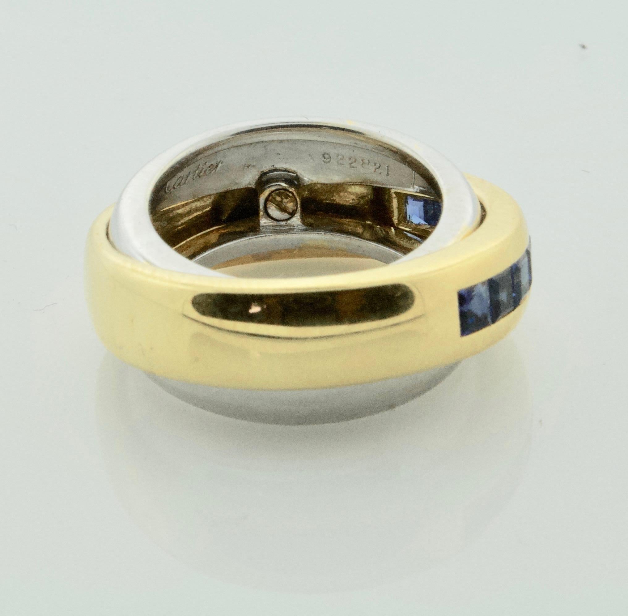 Square Cut 1991 Cartier Sapphire Band Ring in 18 Karat Yellow and White Gold For Sale
