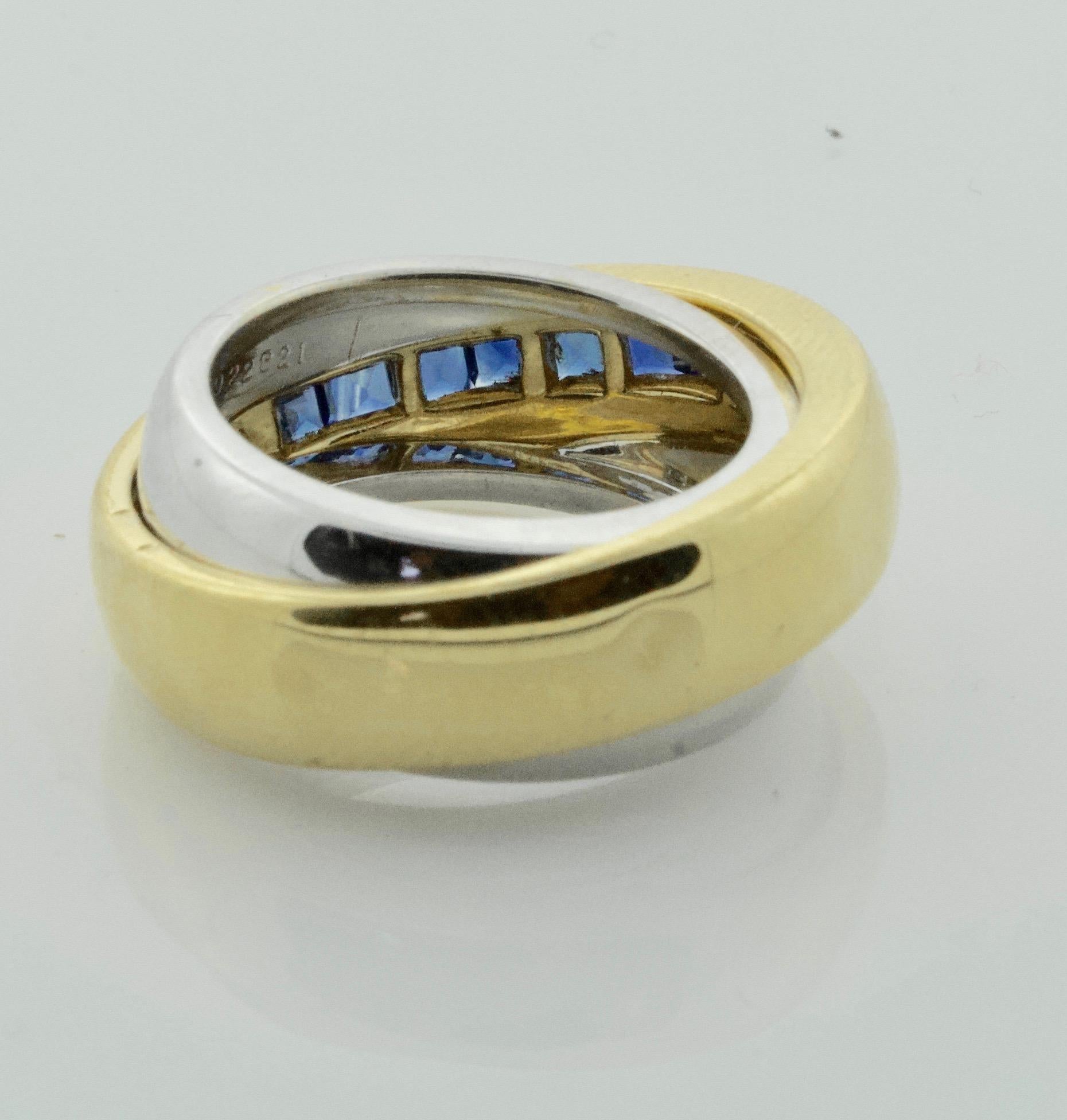 1991 Cartier Saphir-Ring aus 18 Karat Gelb- und Weißgold im Angebot 1