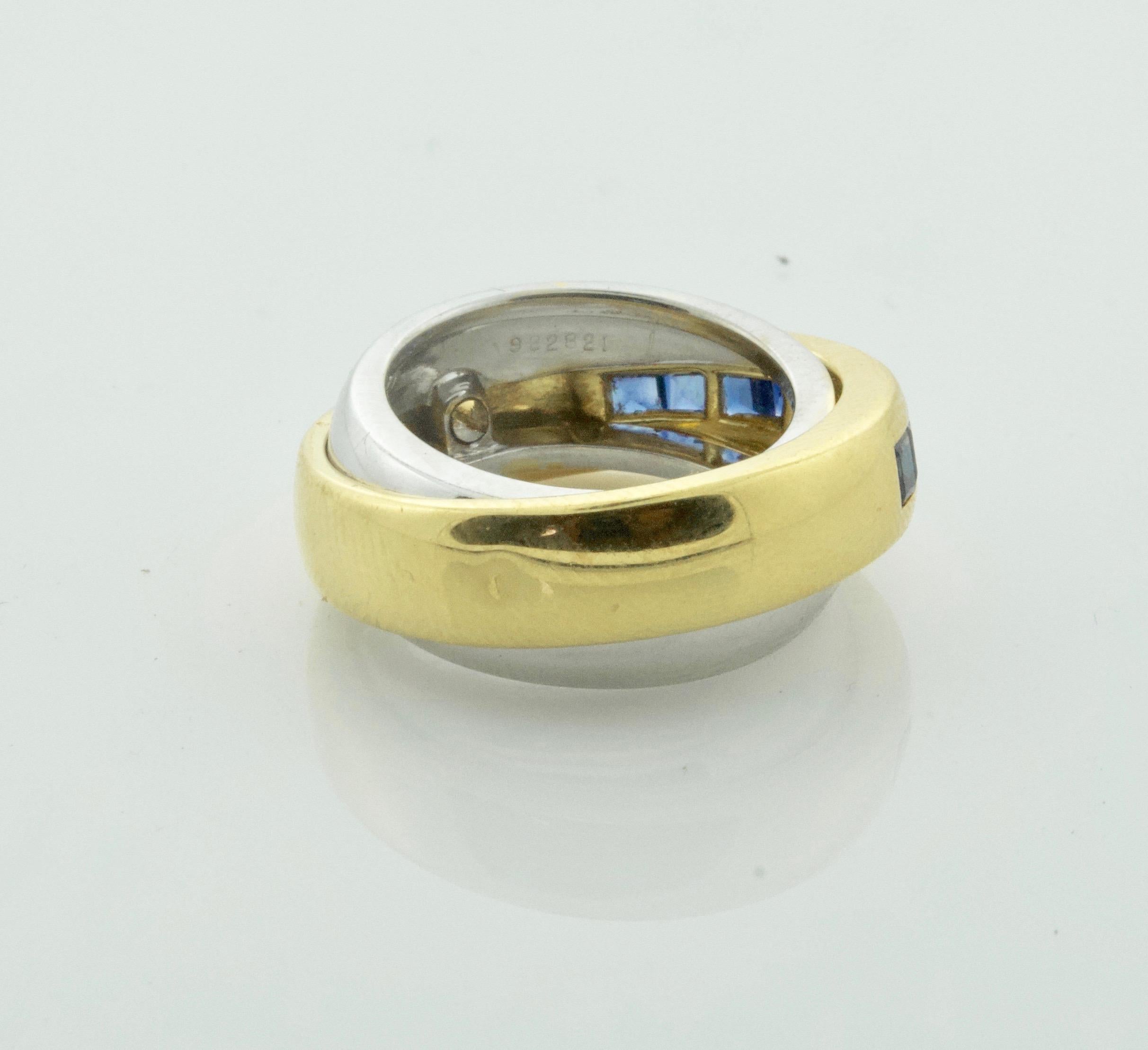 1991 Cartier Sapphire Band Ring in 18 Karat Yellow and White Gold For Sale 2