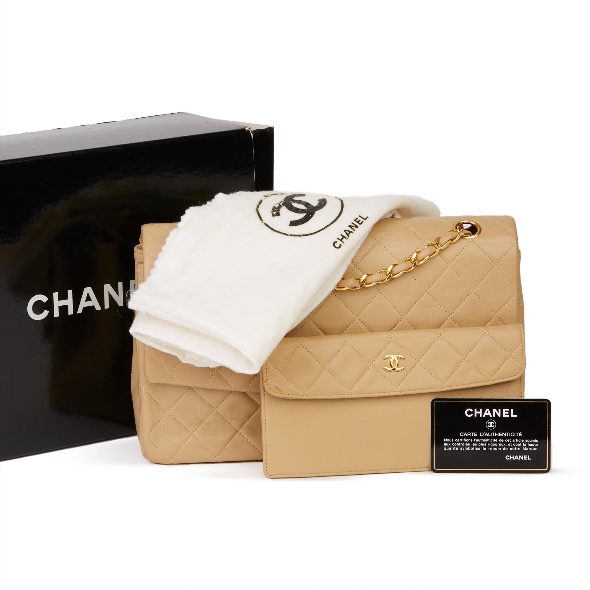 1991 Chanel Beige Quilted Lambskin Vintage Classic Single Flap Bag with Wallet 8