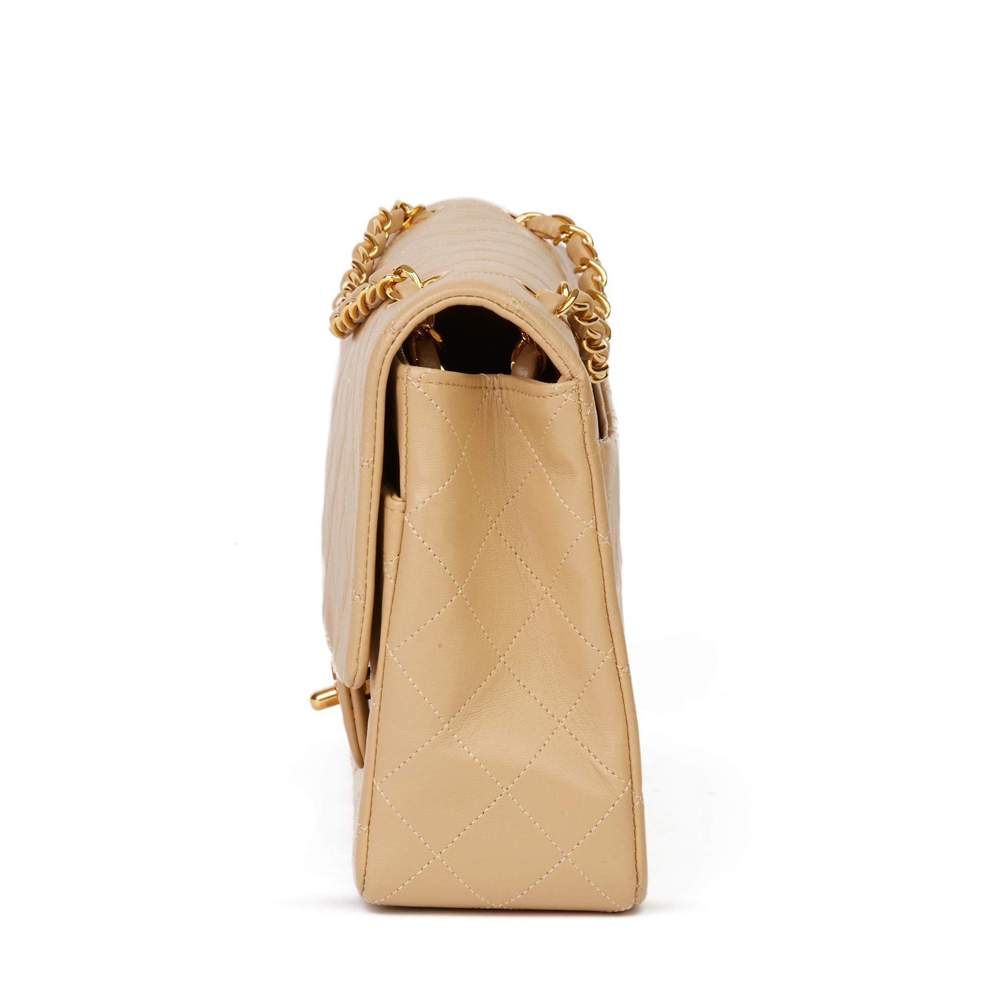 Women's 1991 Chanel Beige Quilted Lambskin Vintage Classic Single Flap Bag with Wallet