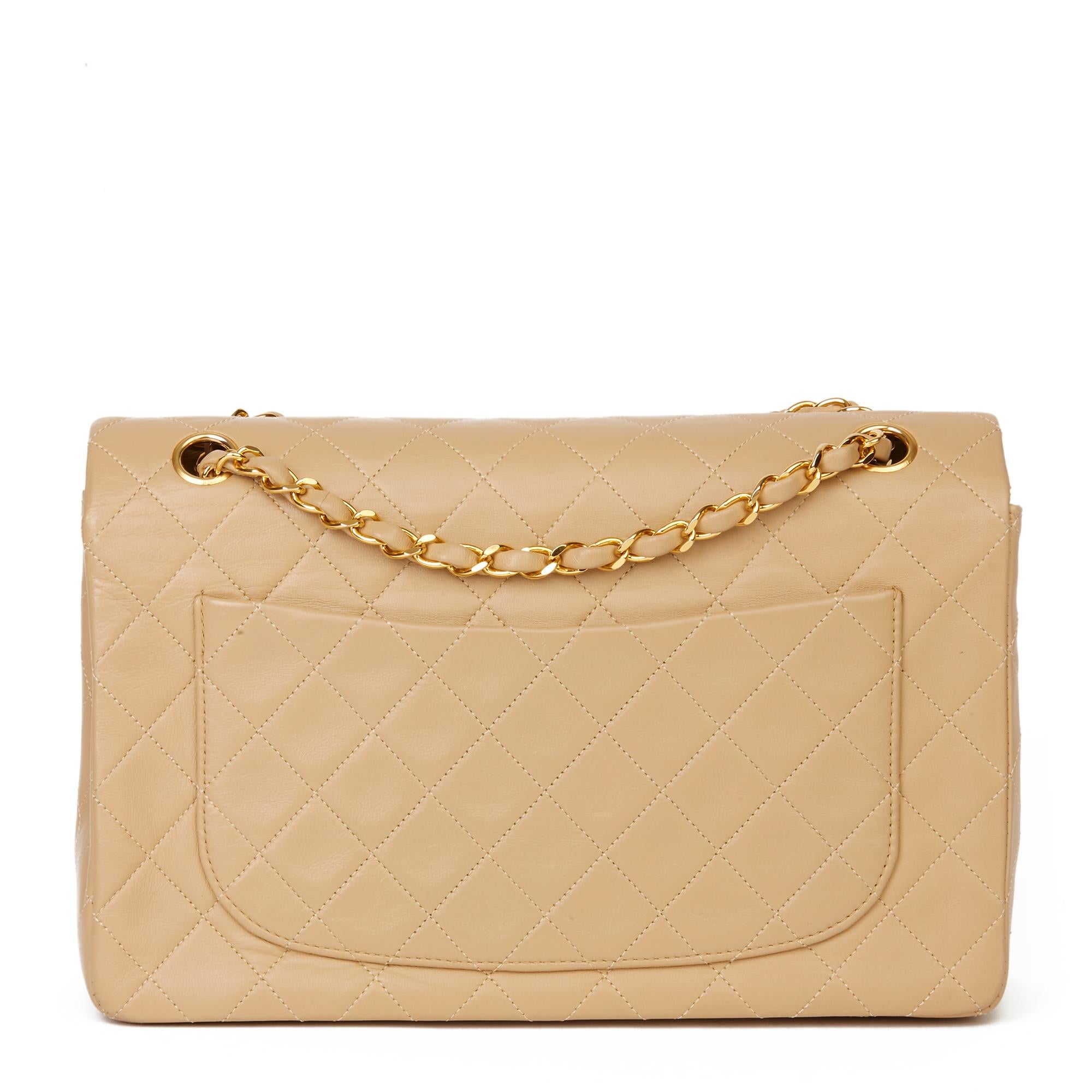 1991 Chanel Beige Quilted Lambskin Vintage Classic Single Flap Bag with Wallet 1