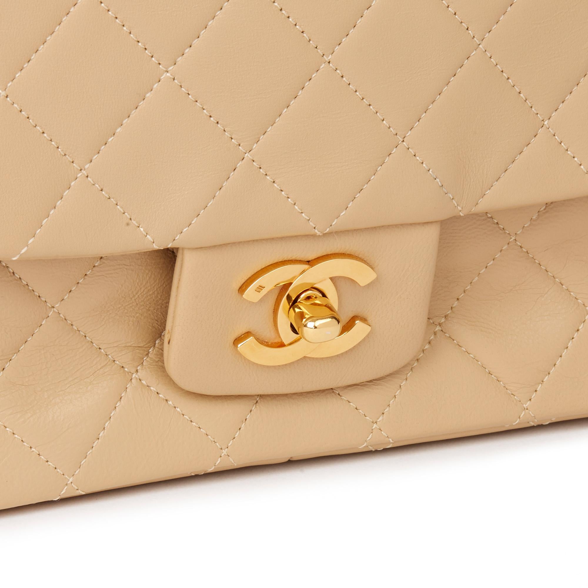 1991 Chanel Beige Quilted Lambskin Vintage Classic Single Flap Bag with Wallet 3