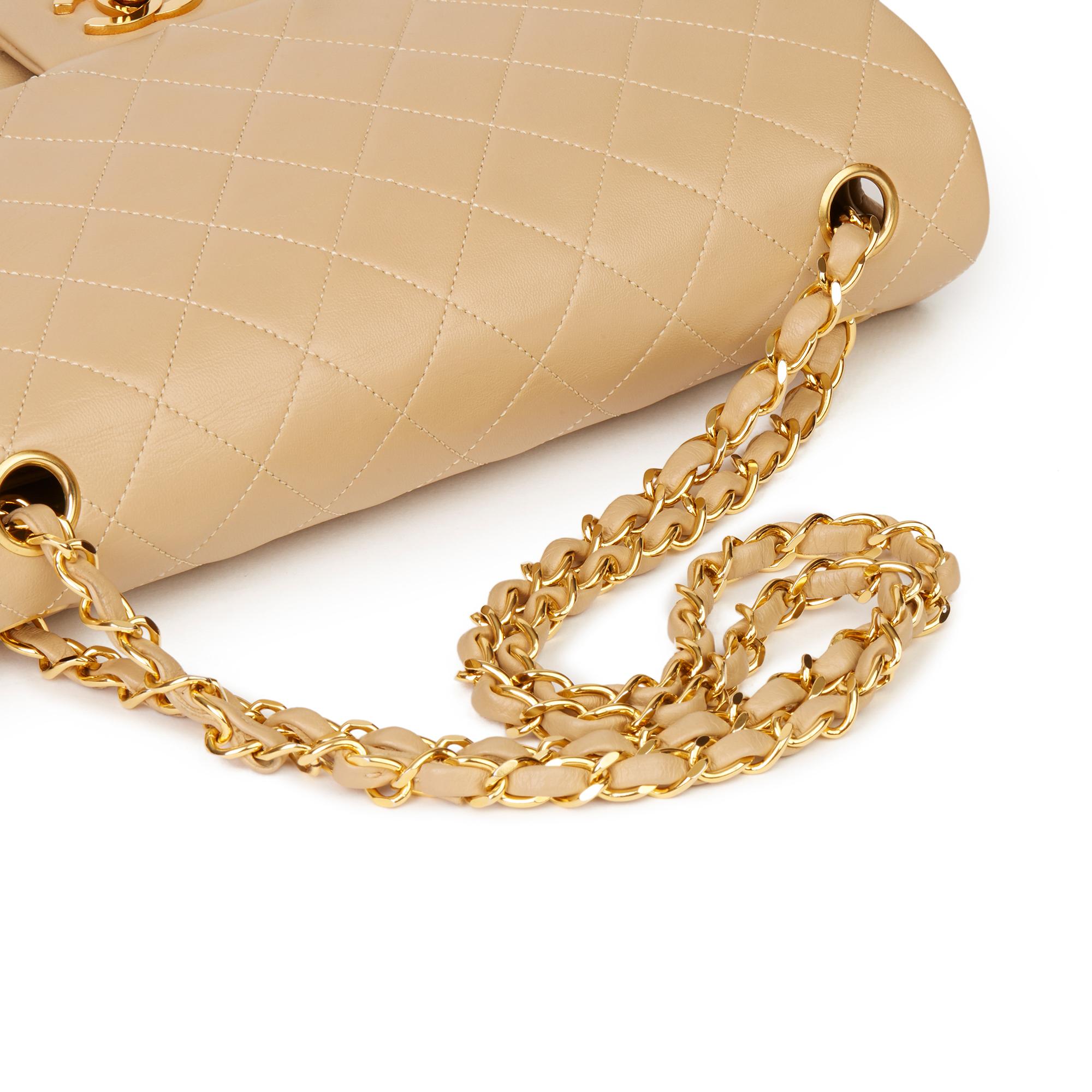 1991 Chanel Beige Quilted Lambskin Vintage Classic Single Flap Bag with Wallet 4