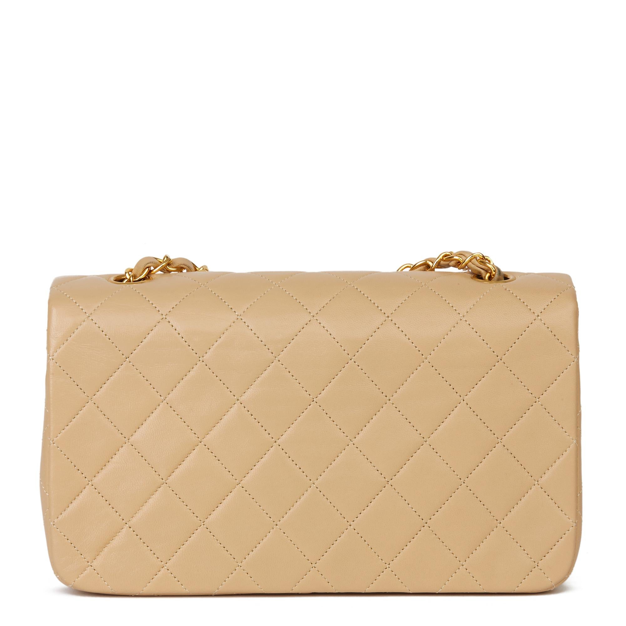 Women's 1991 Chanel Beige Quilted Lambskin Vintage Small Classic Single Full Flap Bag