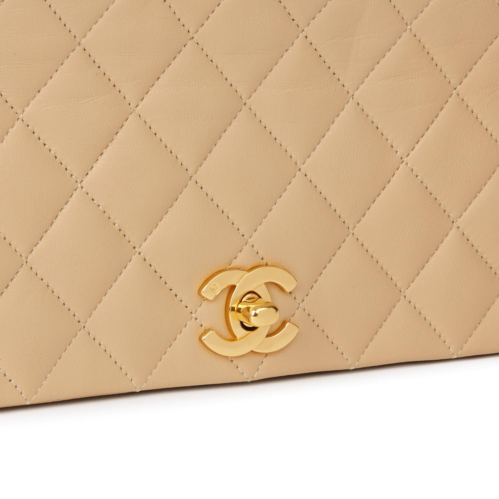 1991 Chanel Beige Quilted Lambskin Vintage Small Classic Single Full Flap Bag 2