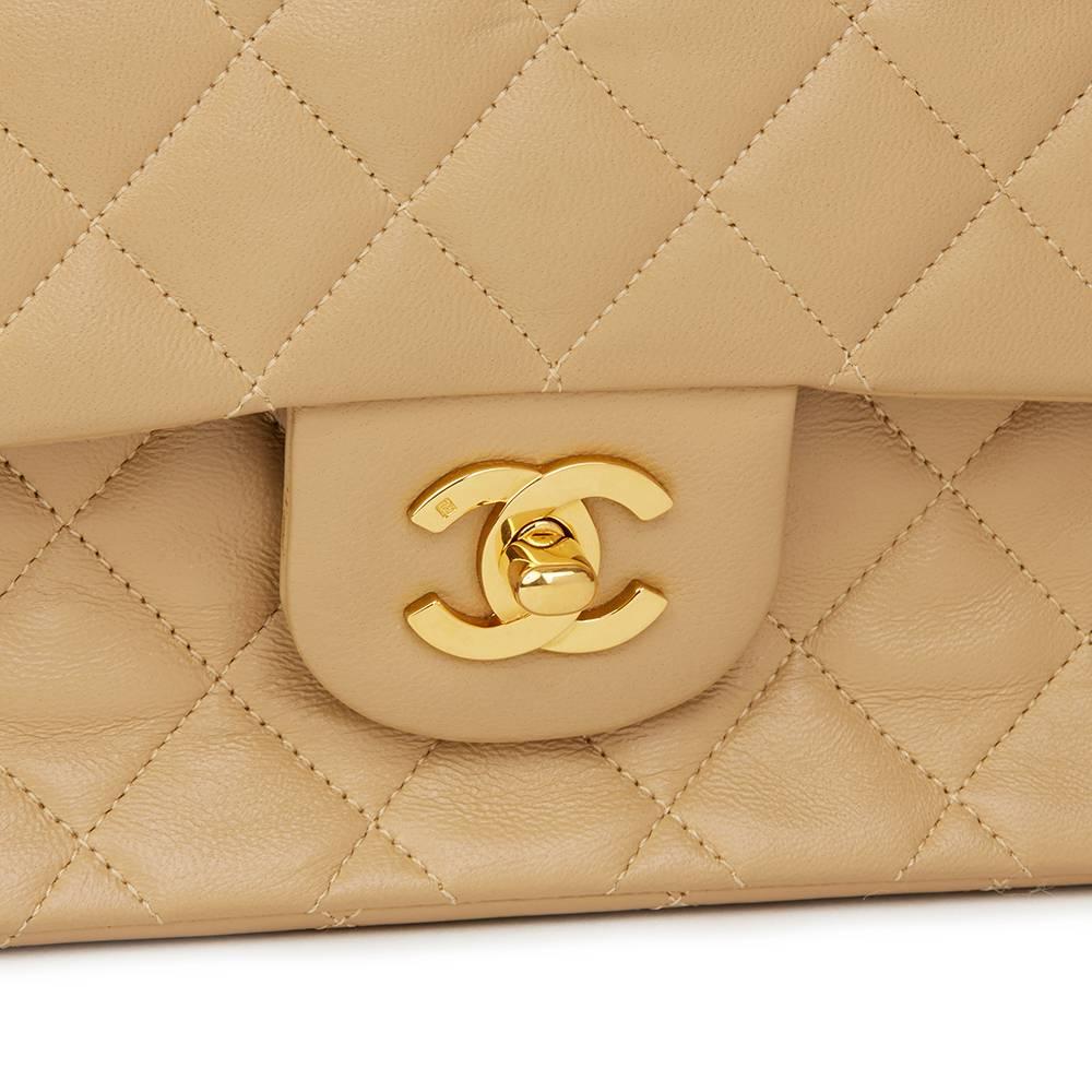 Women's 1991 Chanel Biege Quilted Lambskin Vintage Medium Classic Double Flap Bag