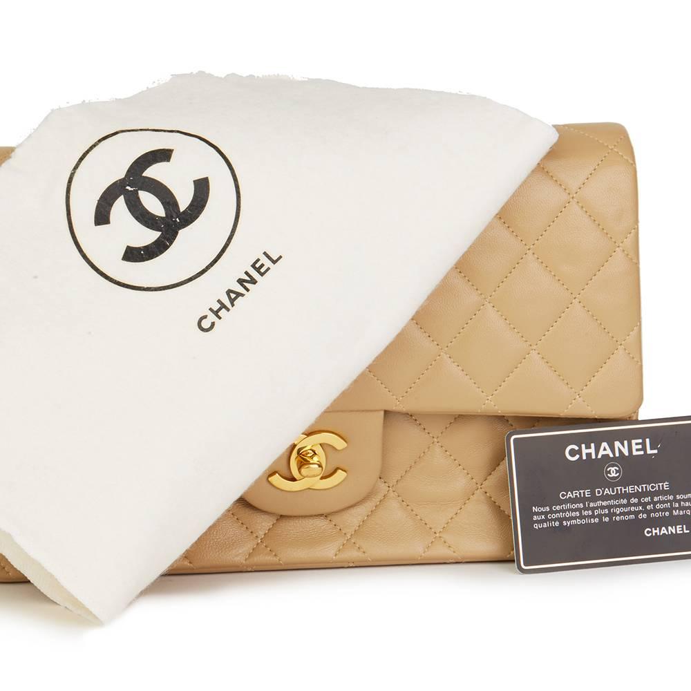 1991 Chanel Biege Quilted Lambskin Vintage Medium Classic Double Flap Bag 4