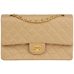 1991 Chanel Biege Quilted Lambskin Vintage Medium Classic Double Flap Bag