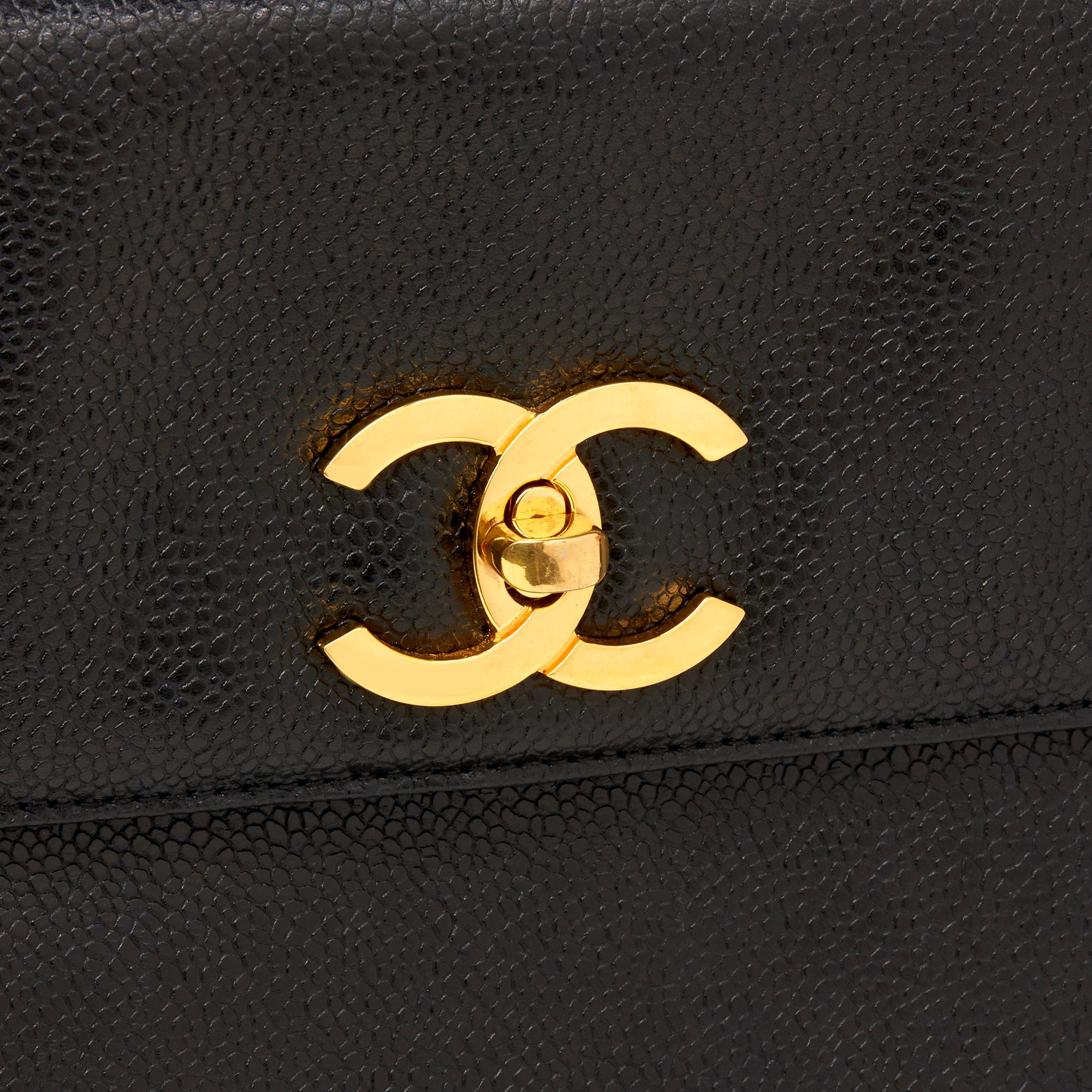 1991 Chanel Black Caviar Leather Vintage Classic Shoulder Bag 2