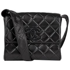 1991 Chanel Black Quilted Lambskin Vintage Leather Logo Shoulder Flap Bag